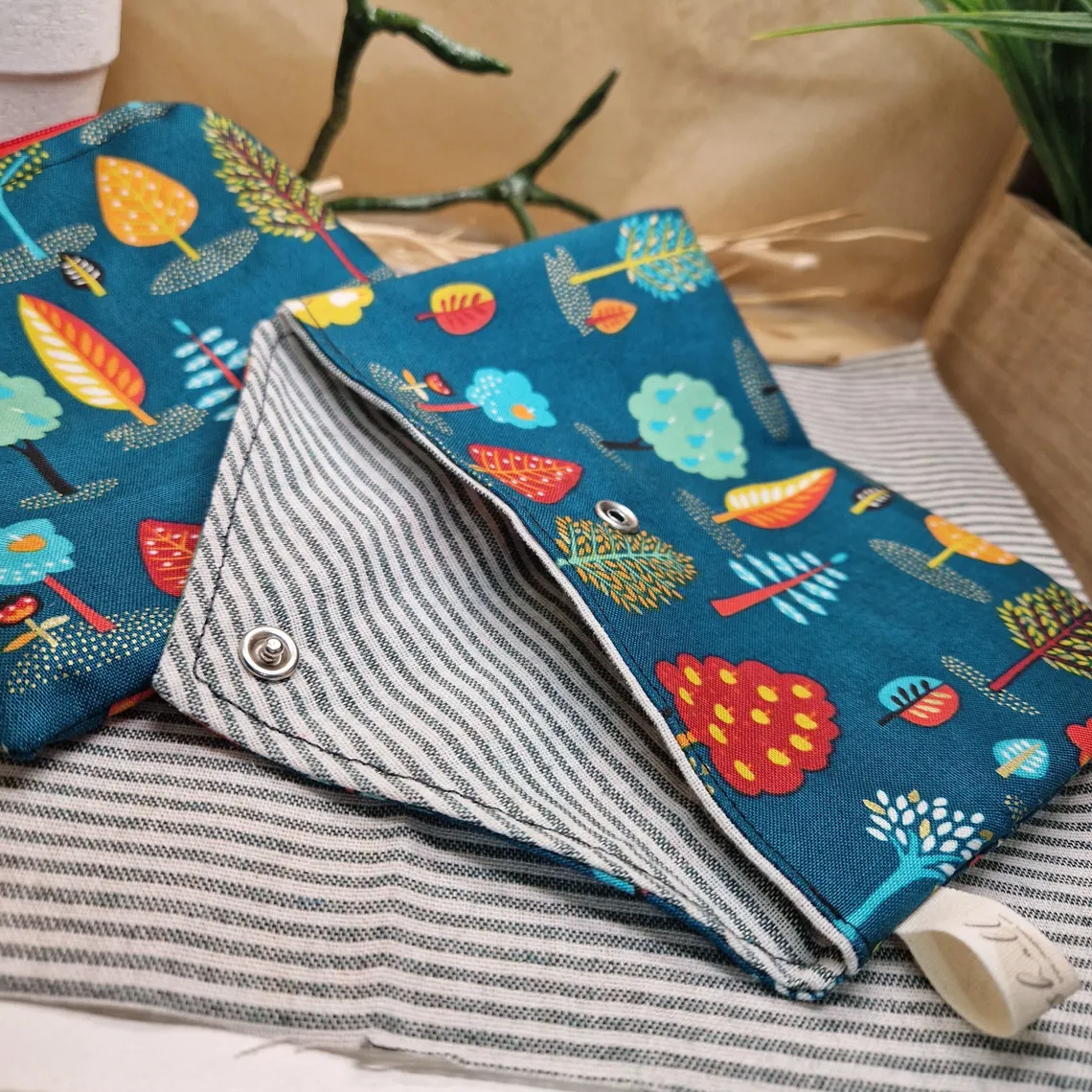 Handbag Duo: Mini Make-Up/Toiletries and Feminine Hygiene Pouch | Colorful Trees Design