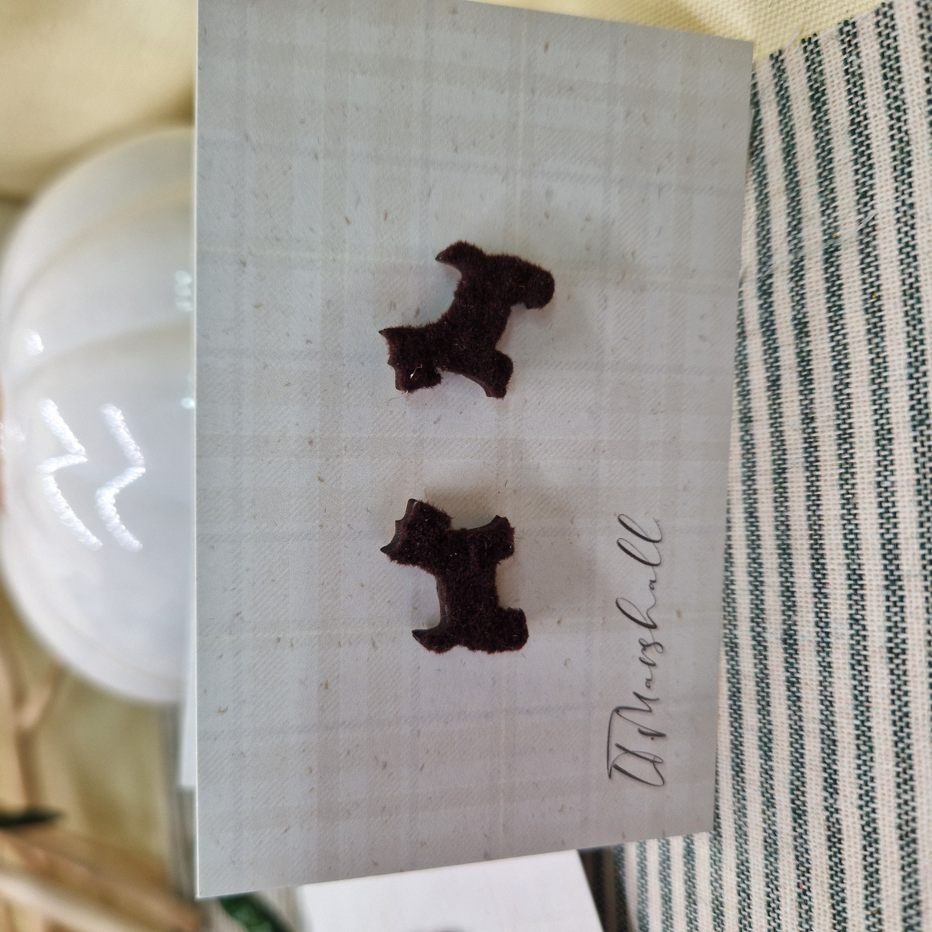 Handmade Scotty Dog Earrings – Wooden Studs in Flocked, Glitter, Coloured or Stained Finish, Scottish Jewelry