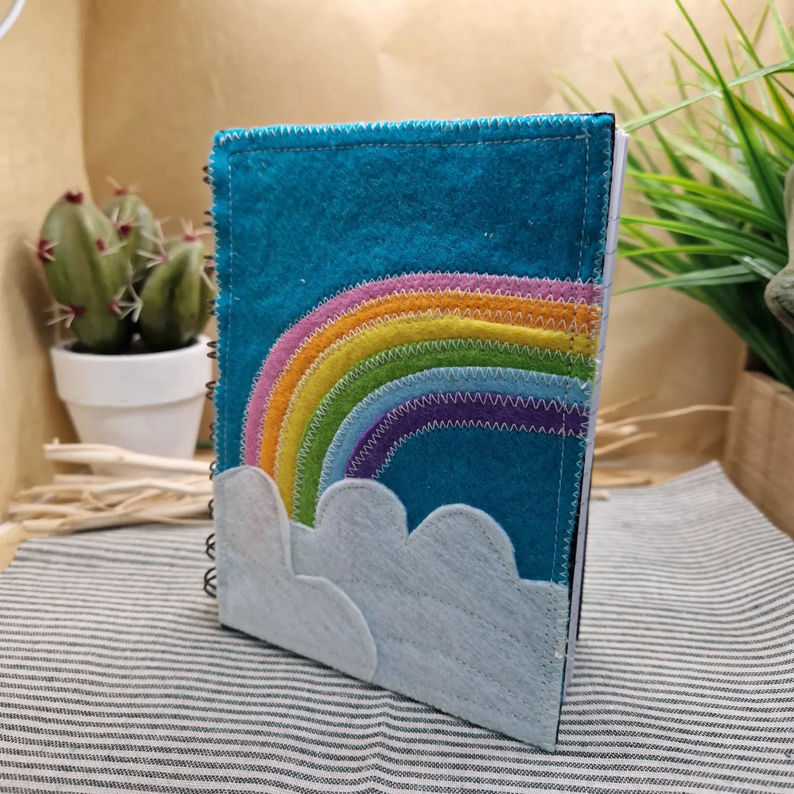 Eco Rainbow Felt Appliqué Notebook | Handmade A6 Lined Journal, Grimoire or Plant Log