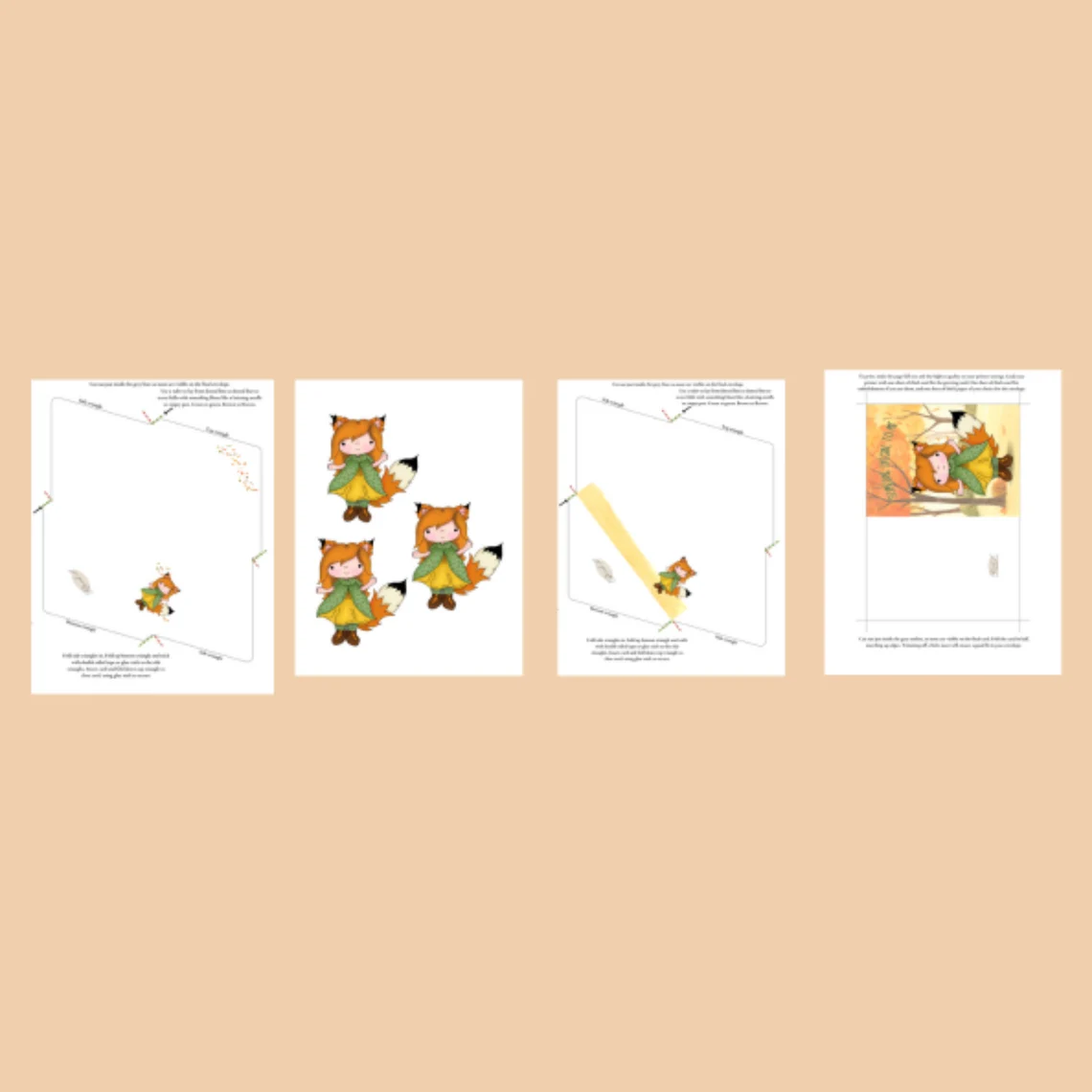 Sweet Fox Girl Printables – Card, Envelope, Notelets, Tags, Gift Box & Bag – Digital Download Stationery Set