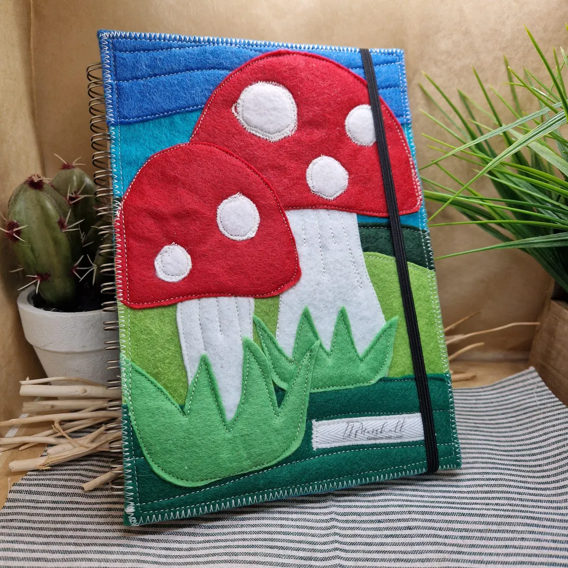 Eco Felt Toadstool Appliqué Notebook | Handmade A5 Lined Journal, Grimoire or Plant Book