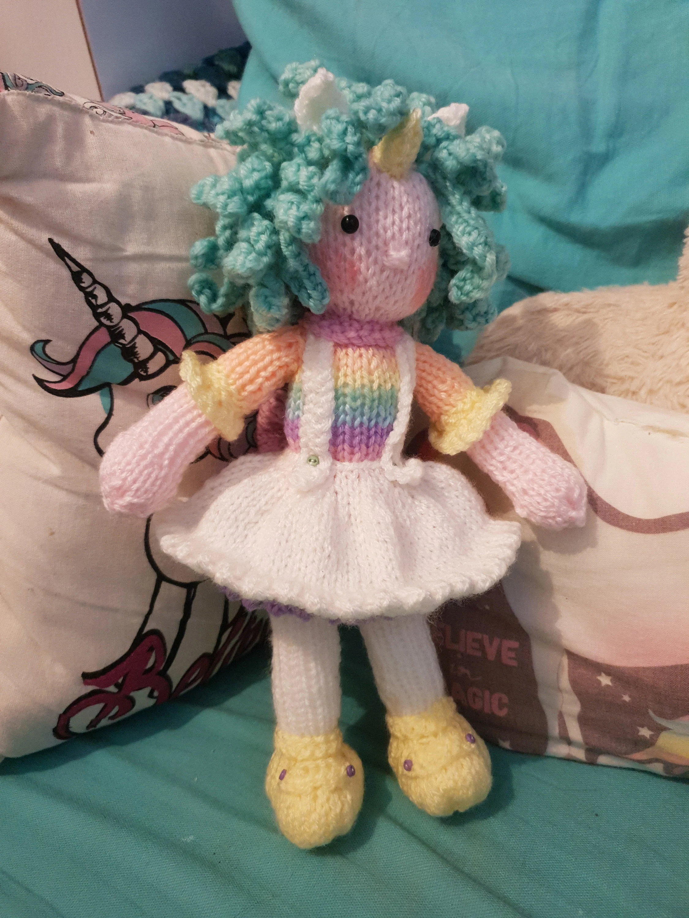 Pastel Unicorn Doll Knitting Pattern – Flat-Knit Unicorn Doll PDF, Easy Cute Plush