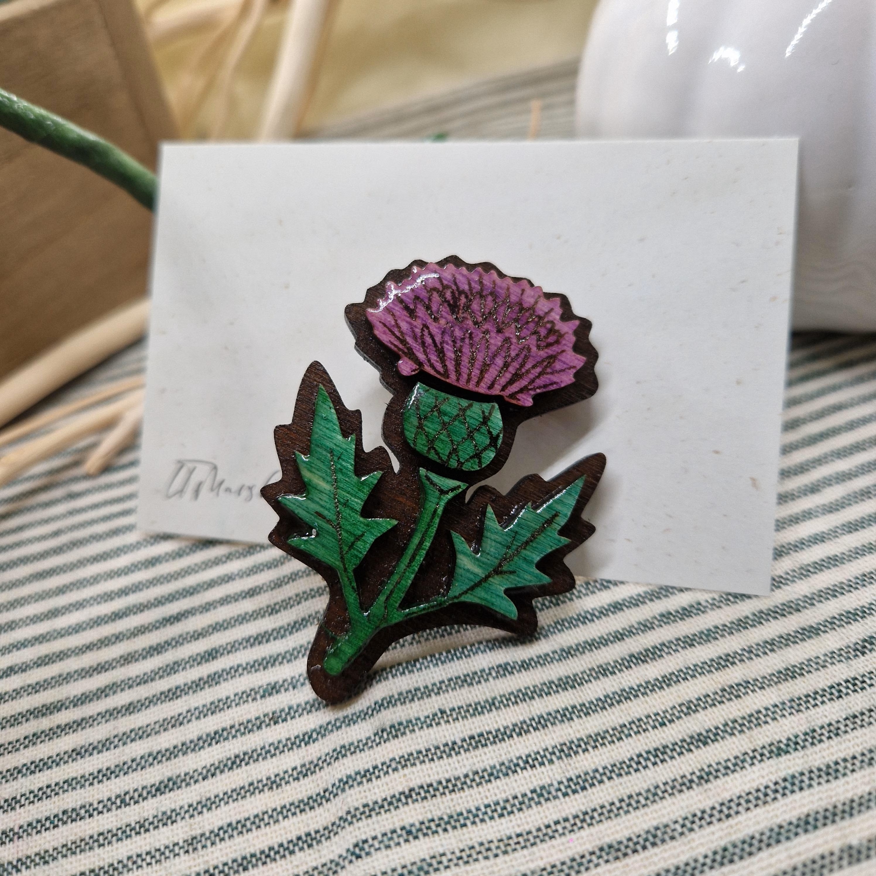 Handmade Scottish Thistle Brooch – Wood, Resin | Made in Scotland