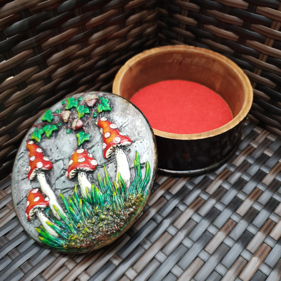 Upcycled Wooden Toadstool Jewellery Box – Fairycore Cottagecore Trinket Storage, Witchy Altar Decor, Magical Gift