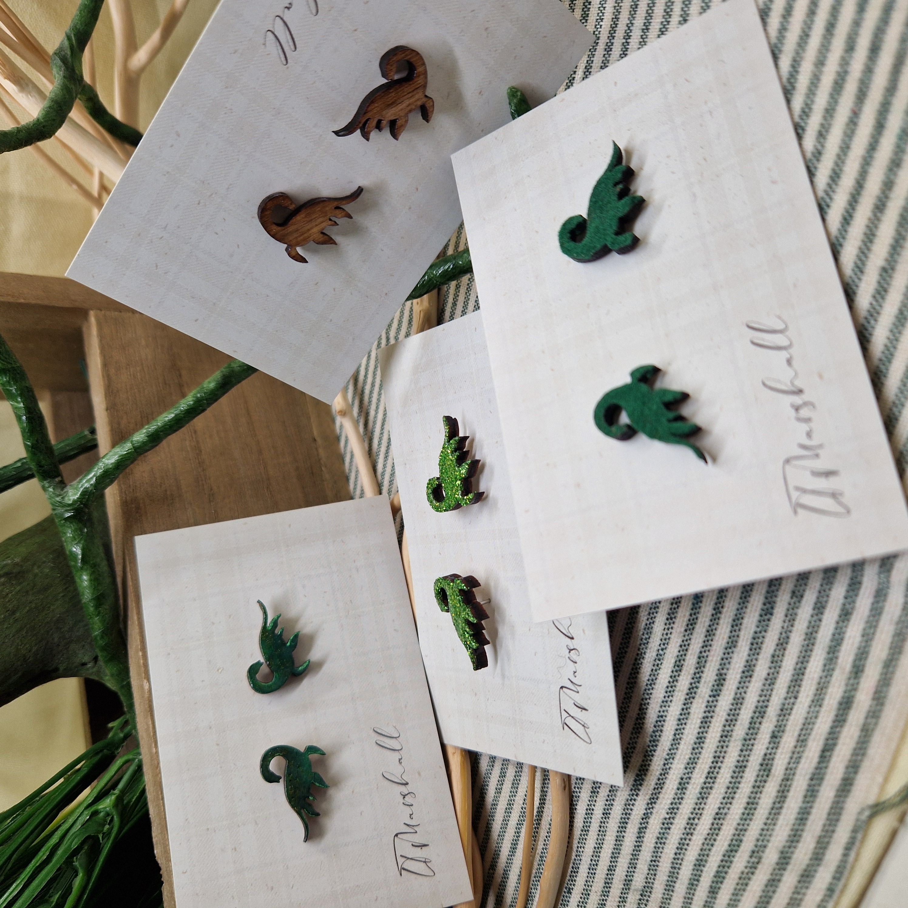 Handmade Loch Ness Monster Earrings – Wooden Studs in Flocked, Glitter, Coloured or Stained Finish, Scottish Jewelry