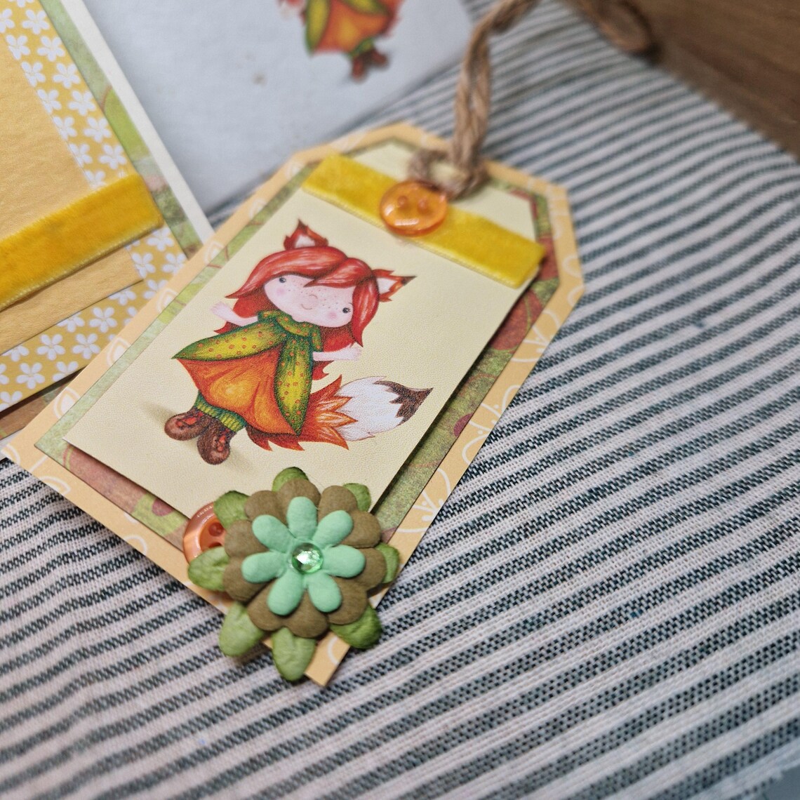 Handmade Sweet Fox Girl Card, Notelet & Tag Set | Woodland Greeting Card Bundle