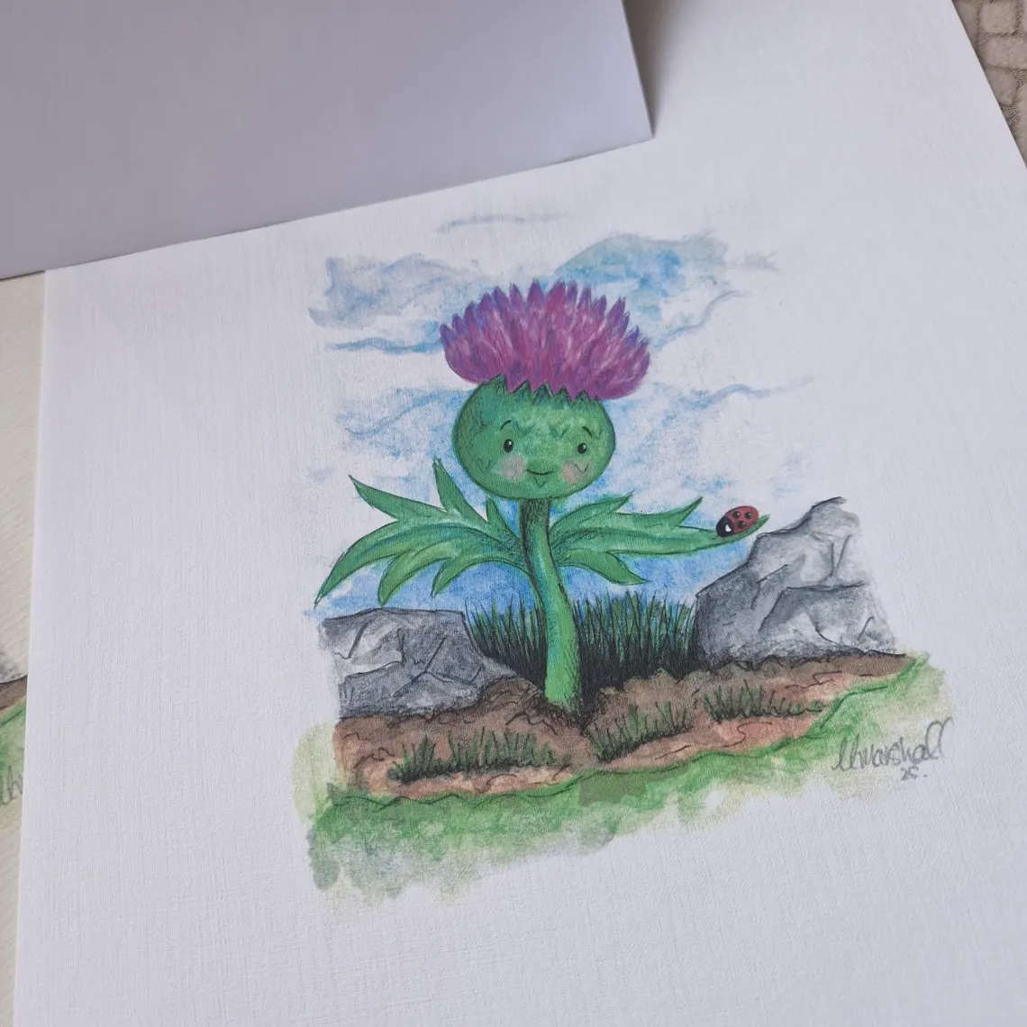 Whimsical Thistle (Thistly) Flower Art Print – Cute Botanical Illustration – Available in A4, A5, A6 (Matte Linen or Glossy Finish)