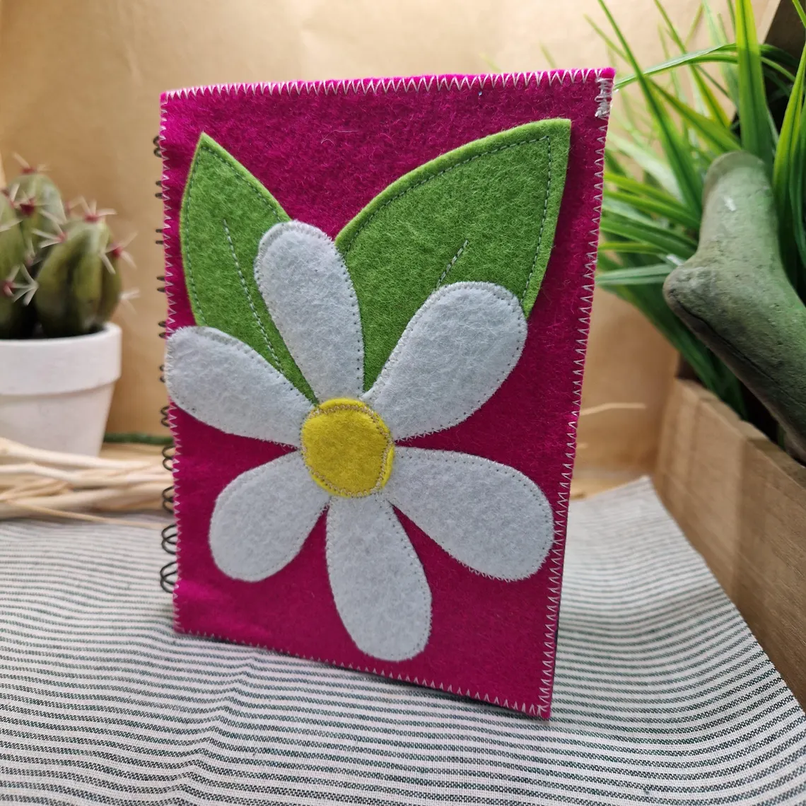 Daisy Felt Applique Handmade notebook/ Journal A6 Lined