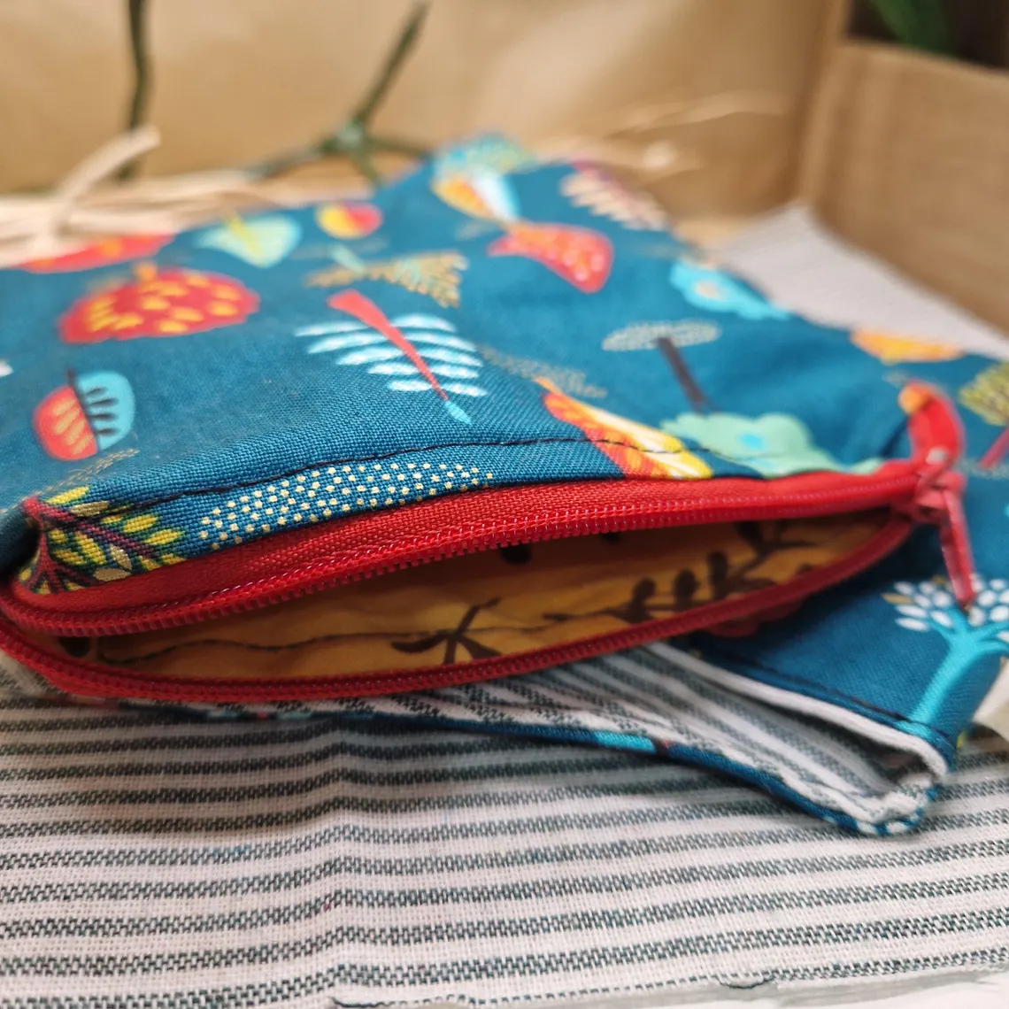 Handbag Duo: Mini Make-Up/Toiletries and Feminine Hygiene Pouch | Colorful Trees Design