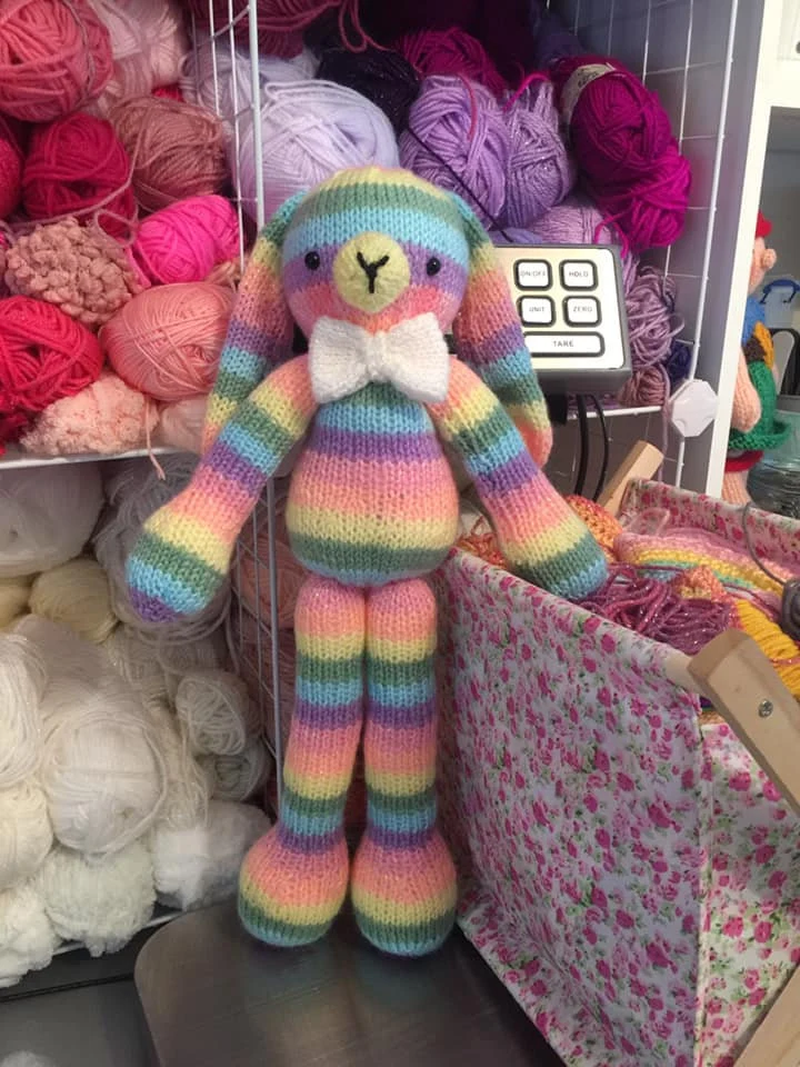 Hope the Bunny Knitting Pattern – Pastel Rainbow Flat-Knit Bunny PDF, Easy Cute Plush