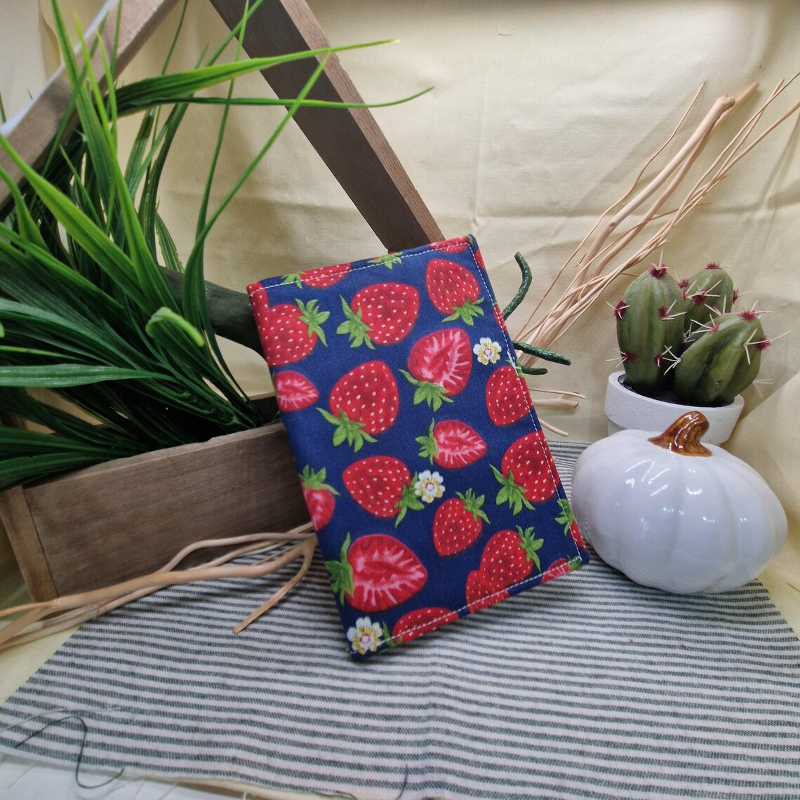 Handmade A6 Eco-Friendly Fabric Notebook | Sustainable Recycled Paper Journal in Wolf, Strawberry & Floral Designs