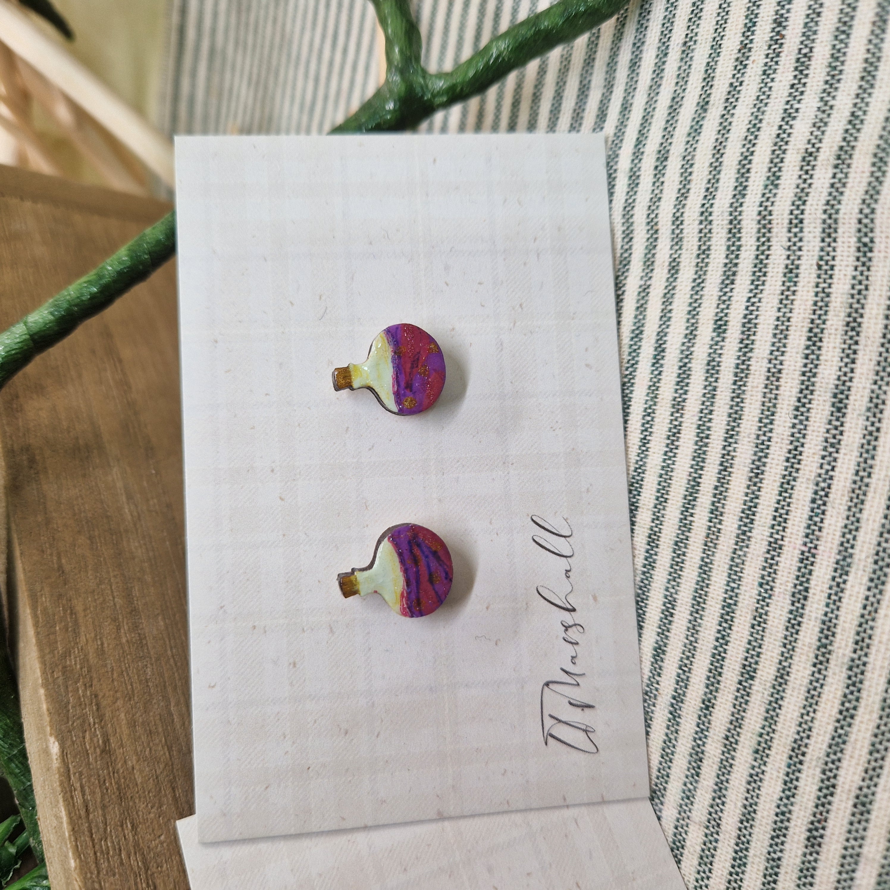 Handmade Potion Bottle Earrings – Wooden Studs in Flocked, Glitter, Coloured or Stained Finish, Witchy Jewelry