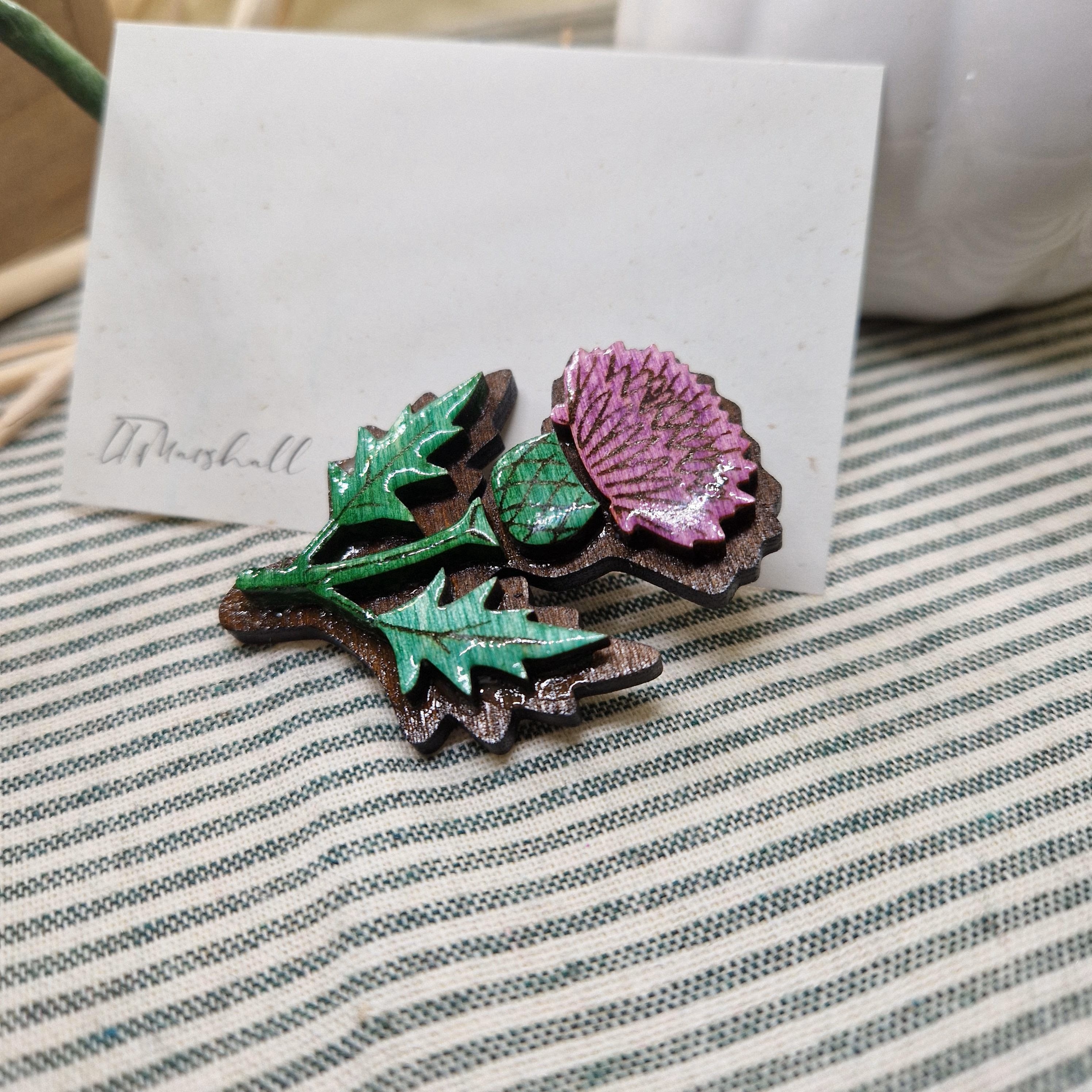 Handmade Scottish Thistle Brooch – Wood, Resin | Made in Scotland