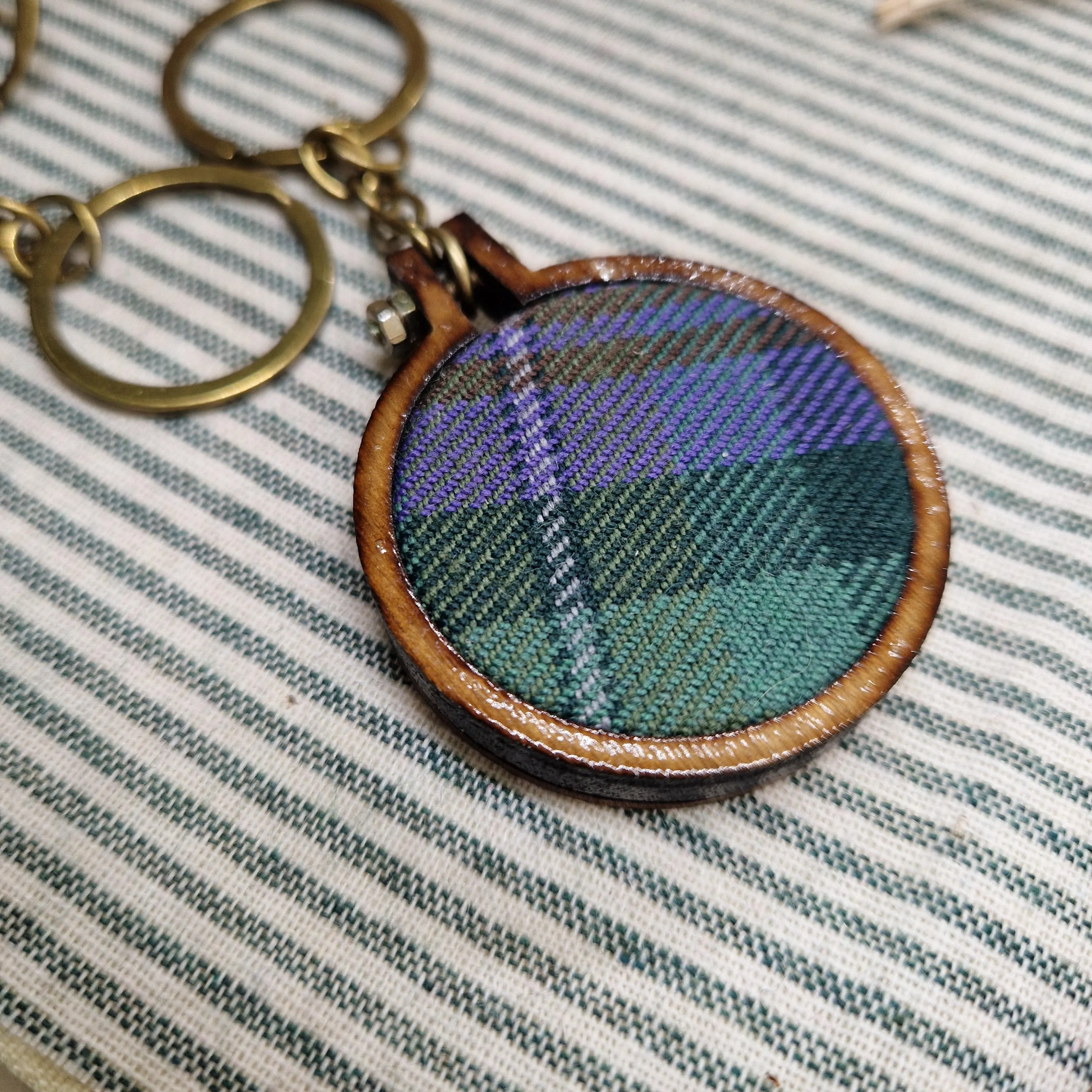 Handmade Tartan Keyring – Real Tartan in Mini Embroidery Hoop Frame (more choices)