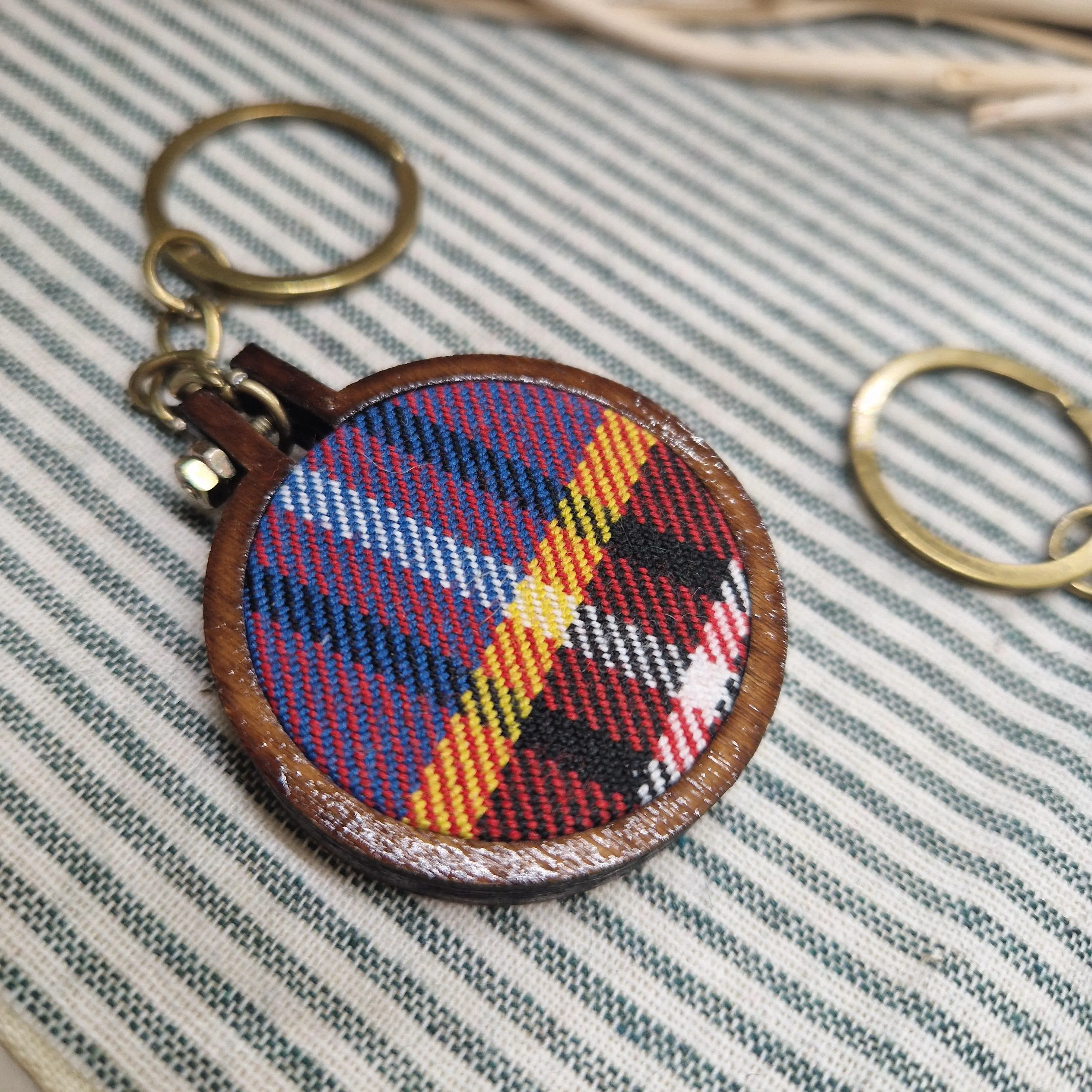 Handmade Tartan Keyring – Real Tartan in Mini Embroidery Hoop Frame (more choices)