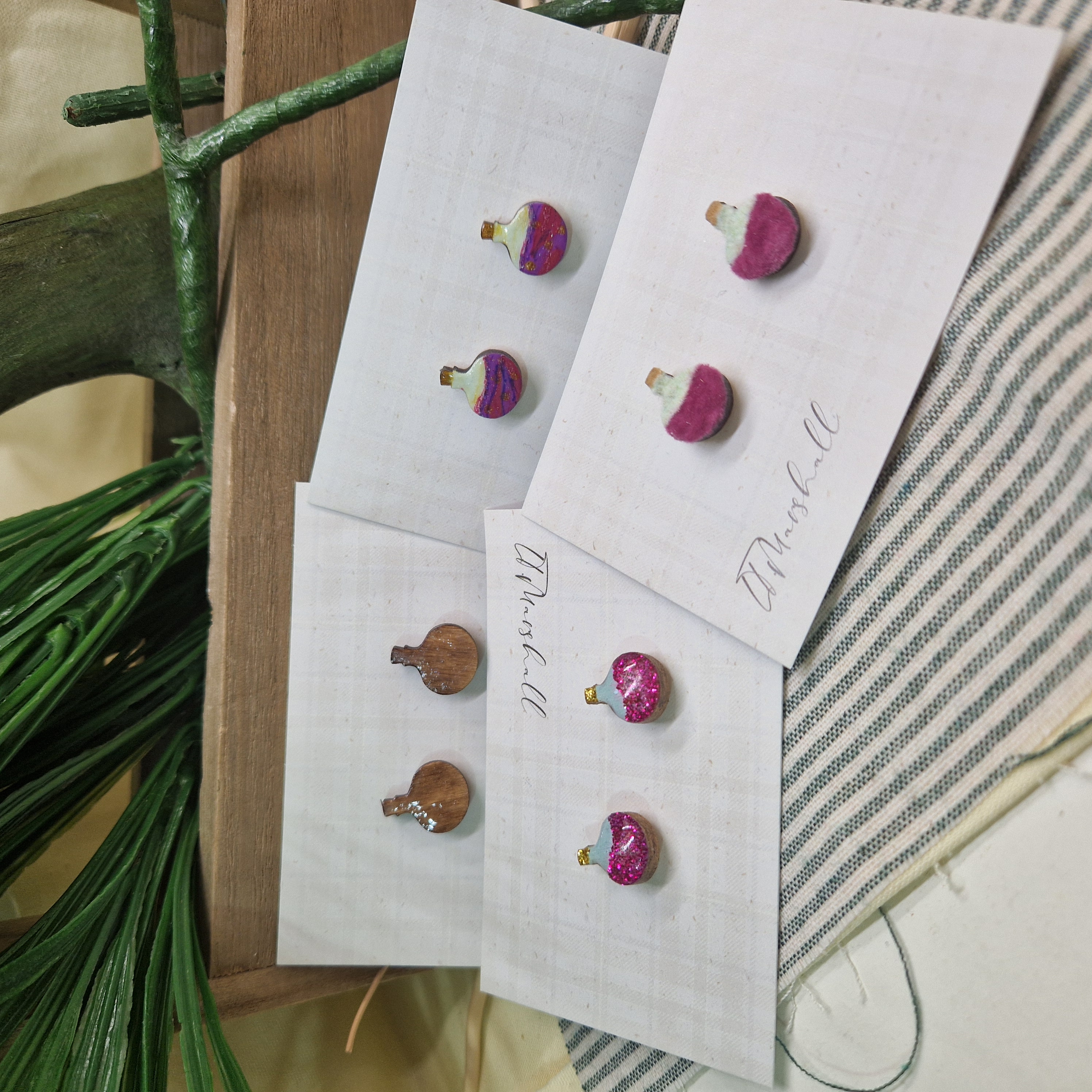 Handmade Potion Bottle Earrings – Wooden Studs in Flocked, Glitter, Coloured or Stained Finish, Witchy Jewelry