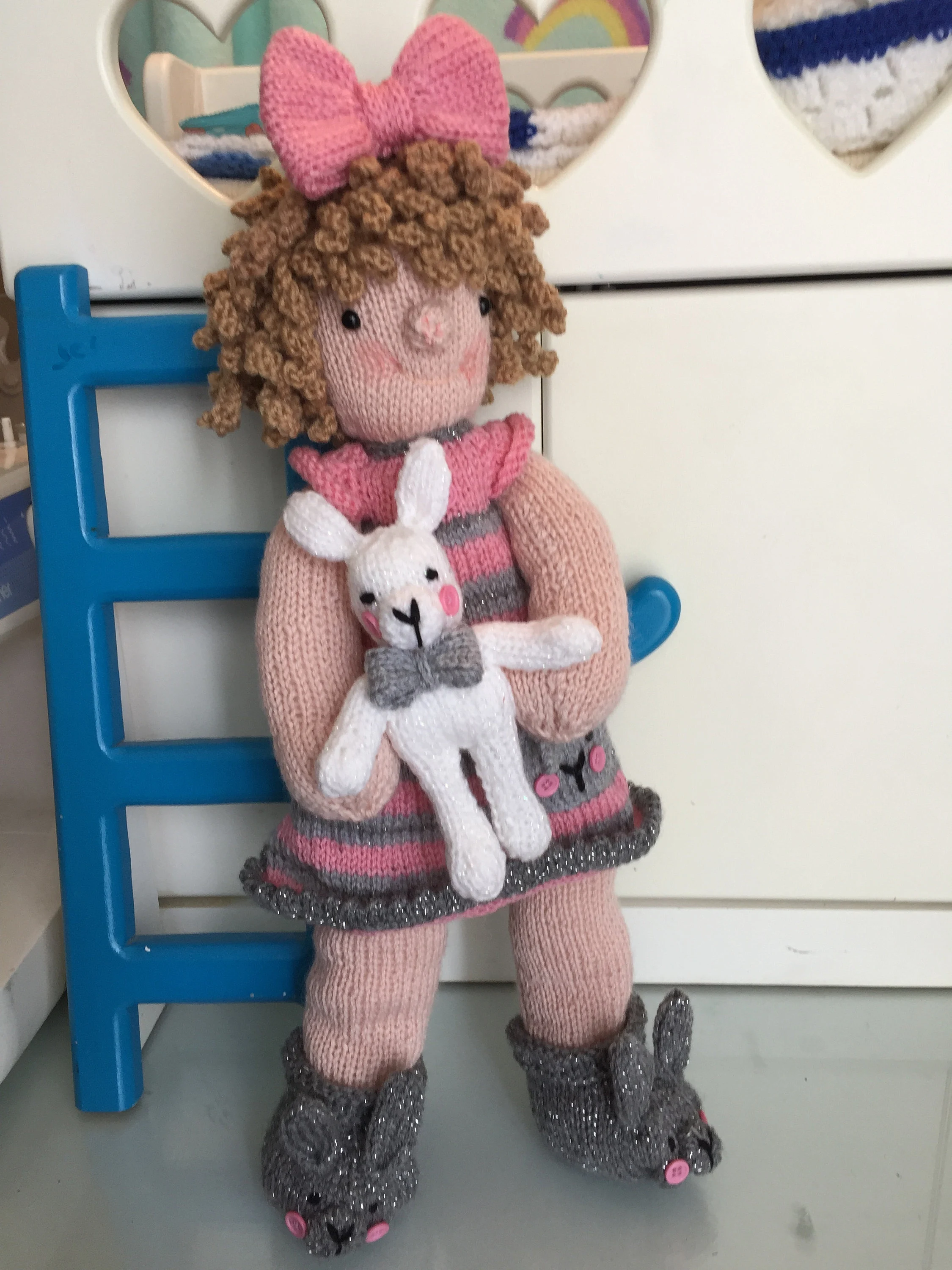 Loulou Belle Dolly Knitting Pattern – Flat-Knit 20-In Doll PDF with Outfit & Bunny