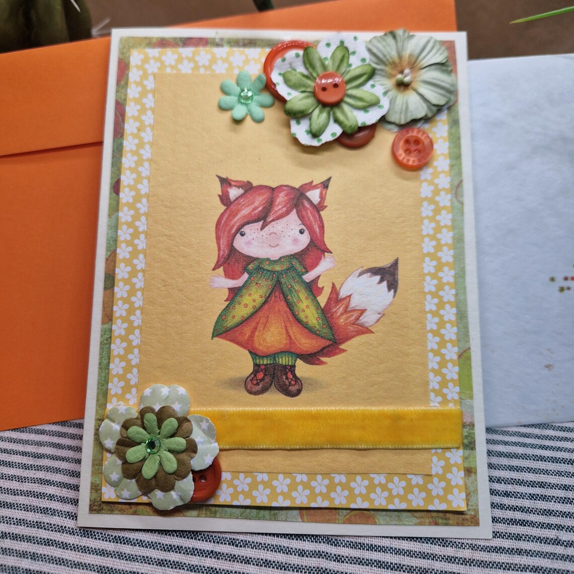 Handmade Sweet Fox Girl Card, Notelet & Tag Set | Woodland Greeting Card Bundle
