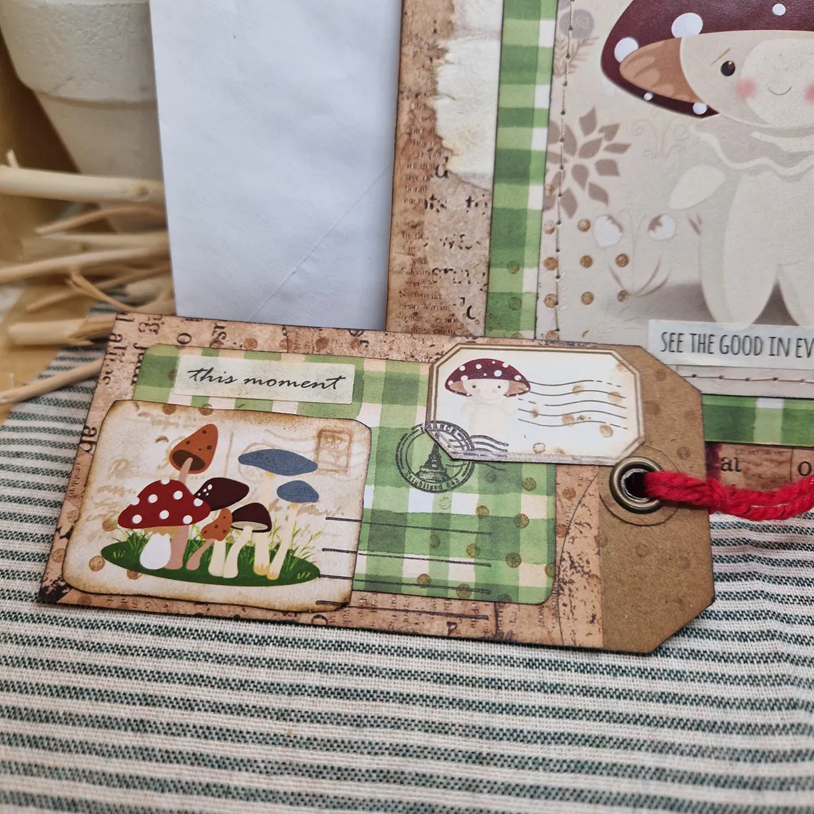 Shroomie Toadstool Card & Tag Set | Handmade Eco Mushroom Greeting Card with Gift Tag