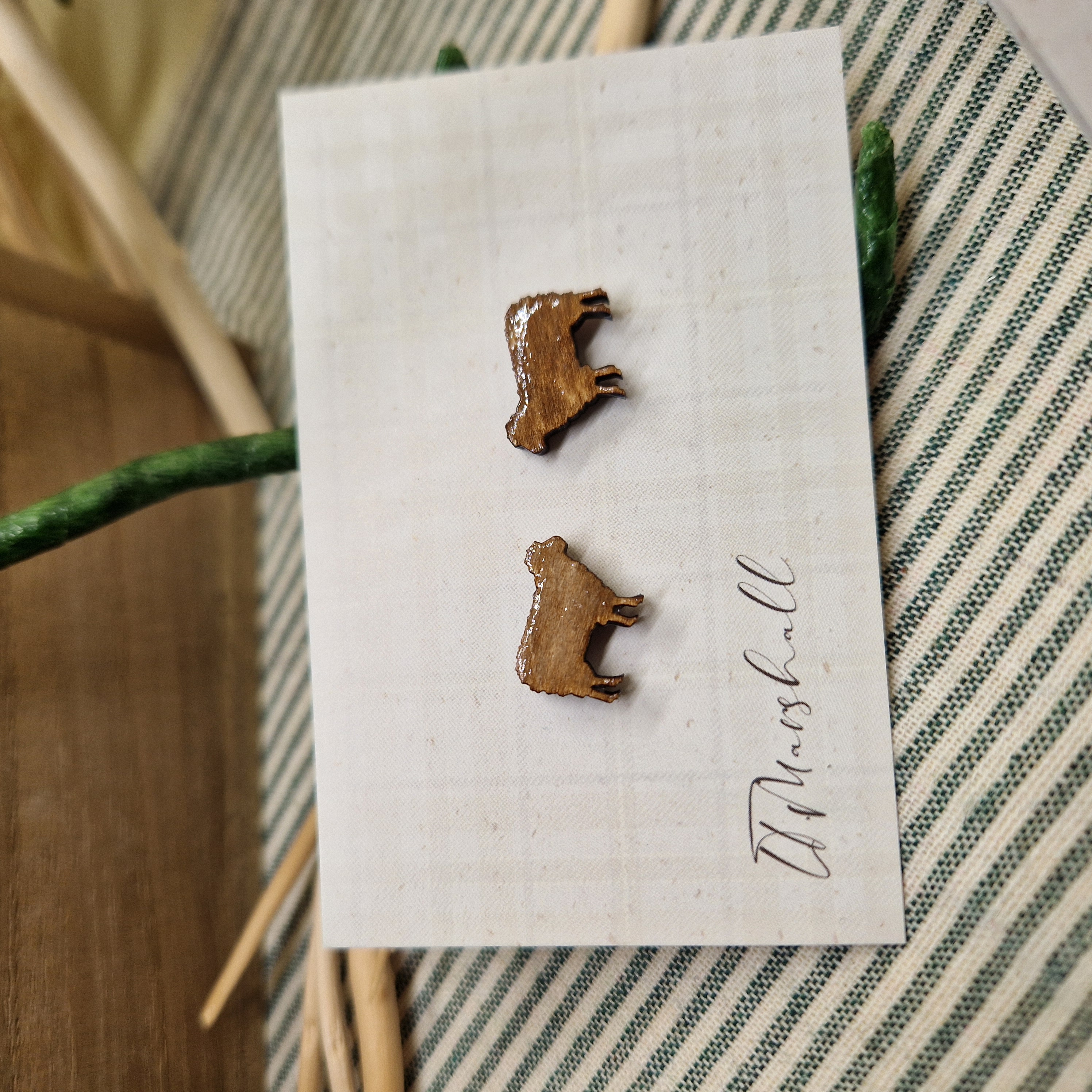Handmade Sheep Earrings – Wooden Studs in Flocked, Glitter, Coloured or Stained Finish, Scottish Farm Jewelry
