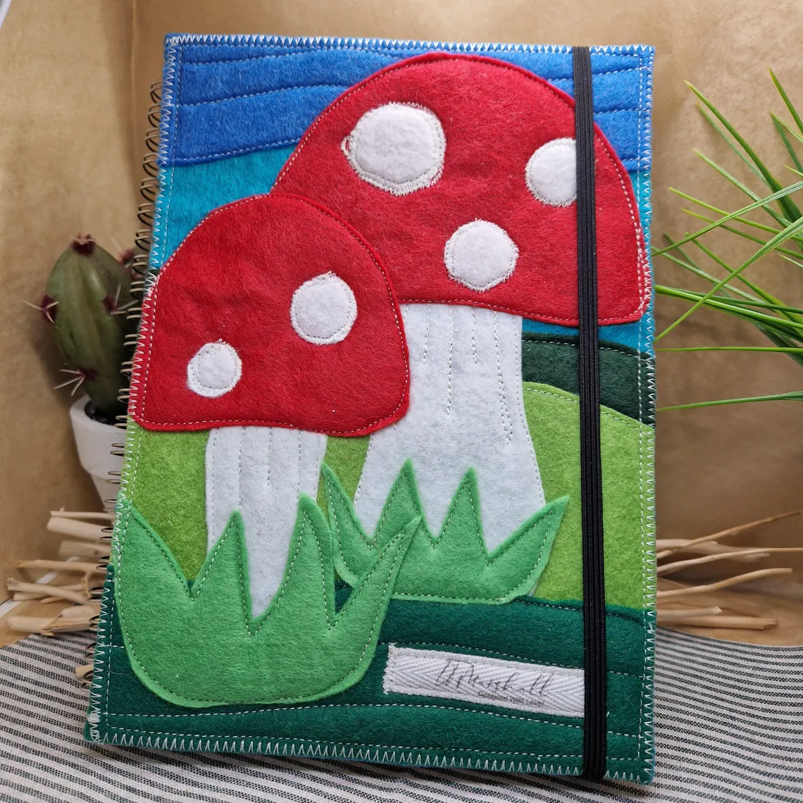 Eco Felt Toadstool Appliqué Notebook | Handmade A5 Lined Journal, Grimoire or Plant Book