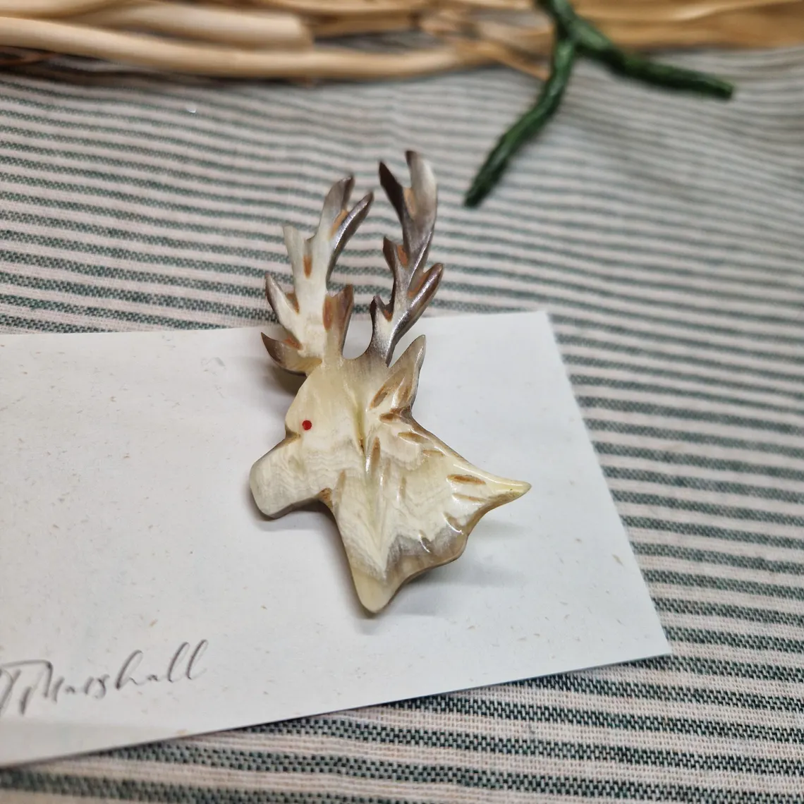 Restored Vintage Scottish Deer Brooch  Carved Antler Pin | Highland Stag Jewelry | Upcycled Nature-Inspired Brooch | Rus