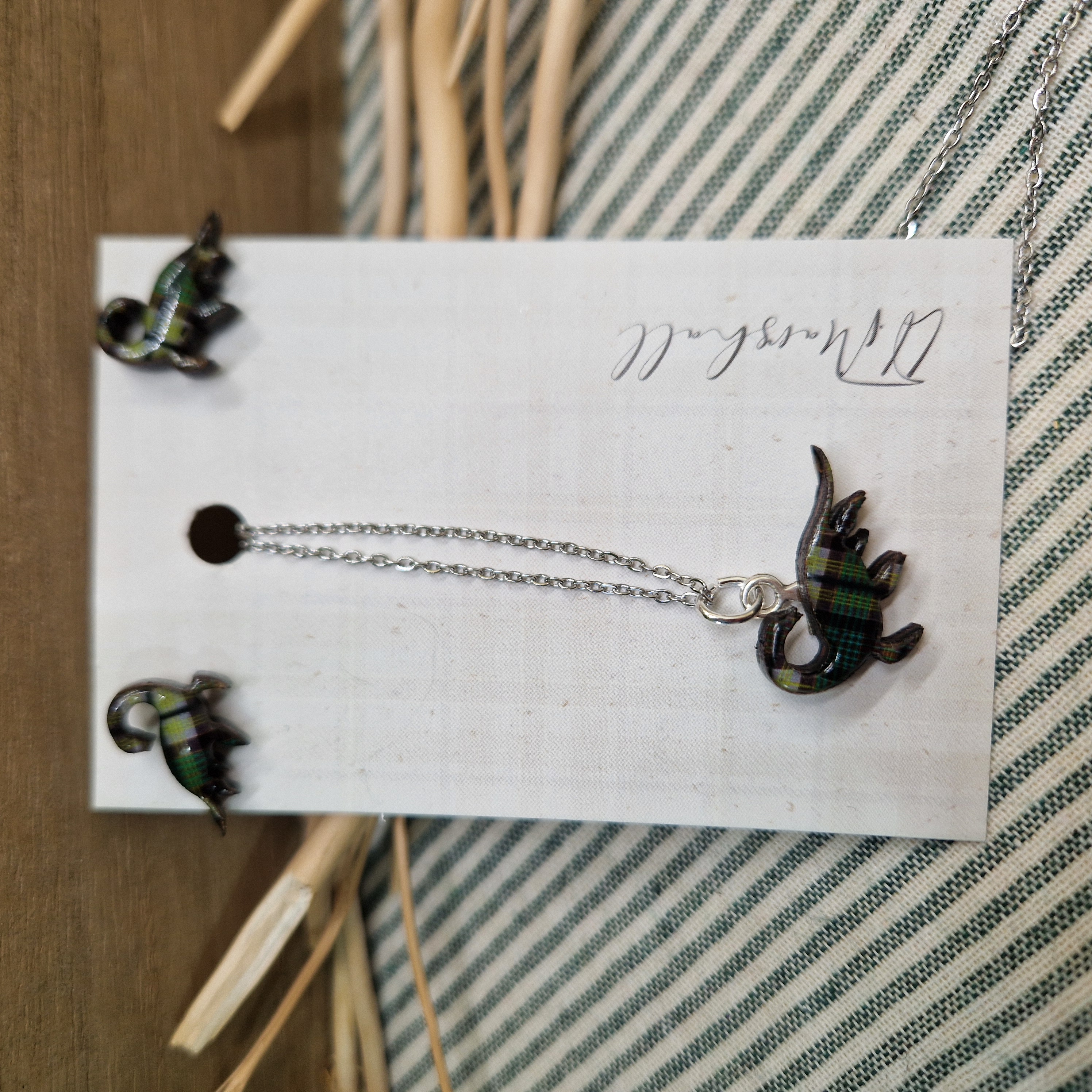 Handmade Loch Ness Monster Earrings and Necklace Set – Scottish Tartan Resin Jewellery