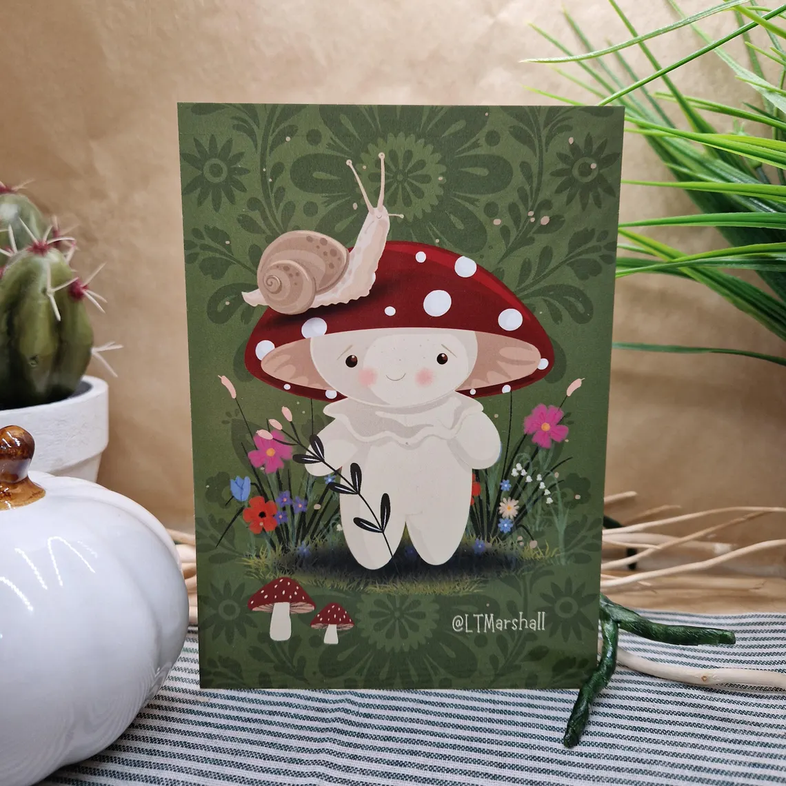 Shroomie & Rodney  Cute Mushroom and Snail Postcard | Illustrated Cottagecore Stationery by LTMarshall