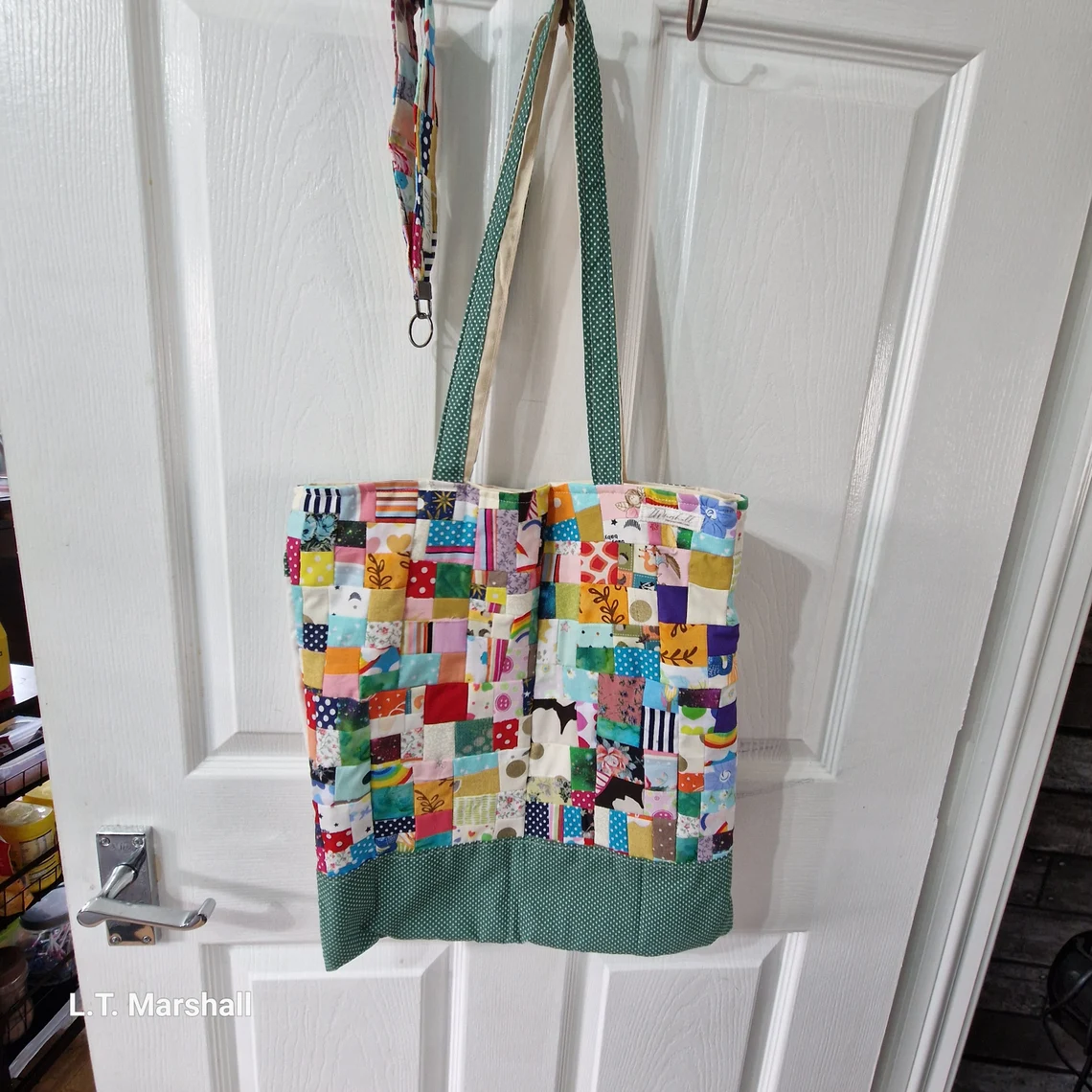 Scrap Patchwork Tote Bag and Matching Wristlet | Upcycled Fabric Tote Set