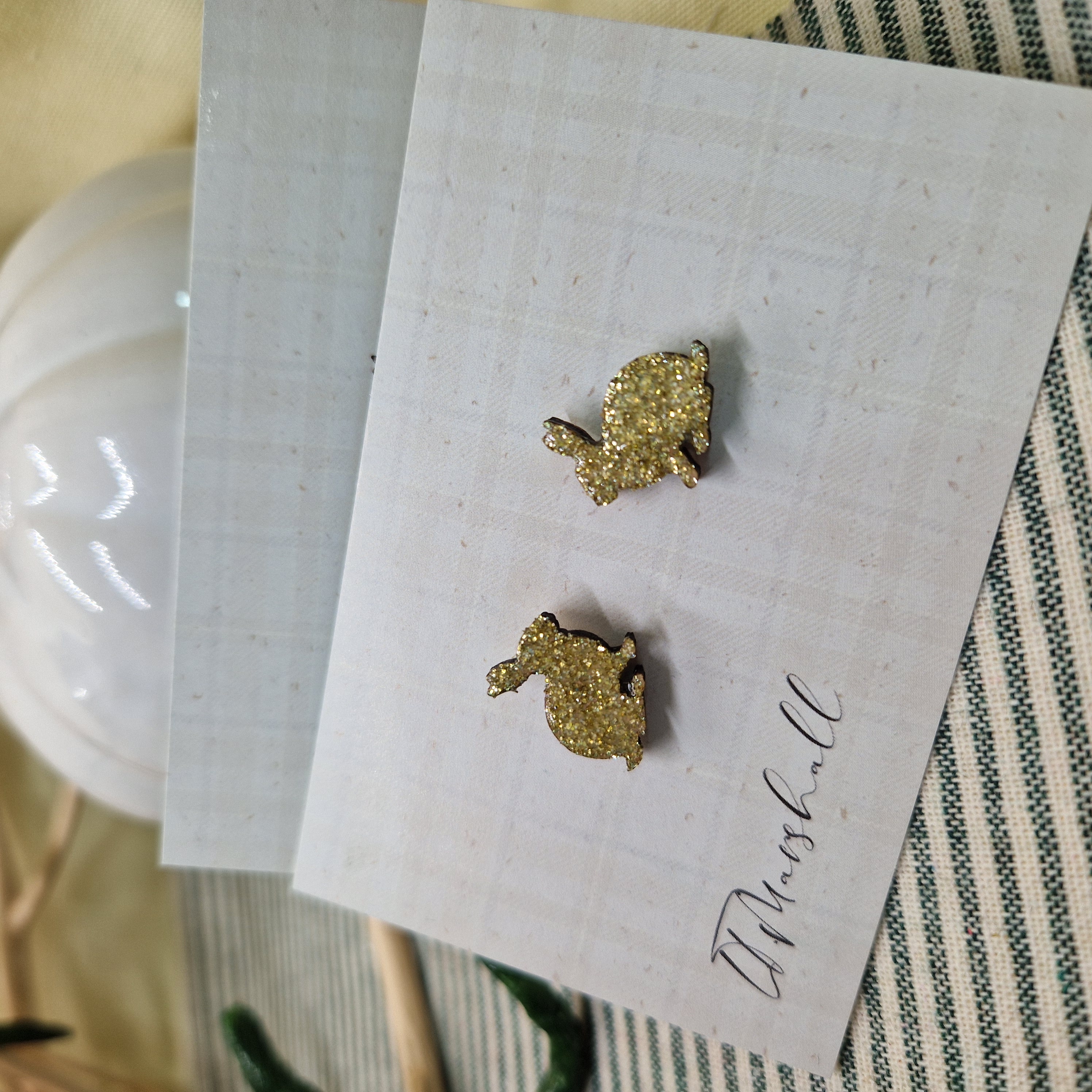 Handmade Bunny Earrings – Wooden Studs in Flocked, Glitter or Stained Finish, Cottagecore Jewelry