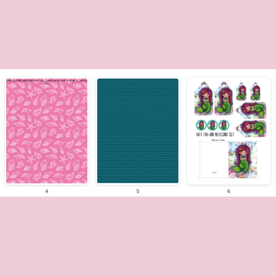 Mermaid girl printables - Card, envelope, notelets, gift tags, gift box and gift bag. Original art