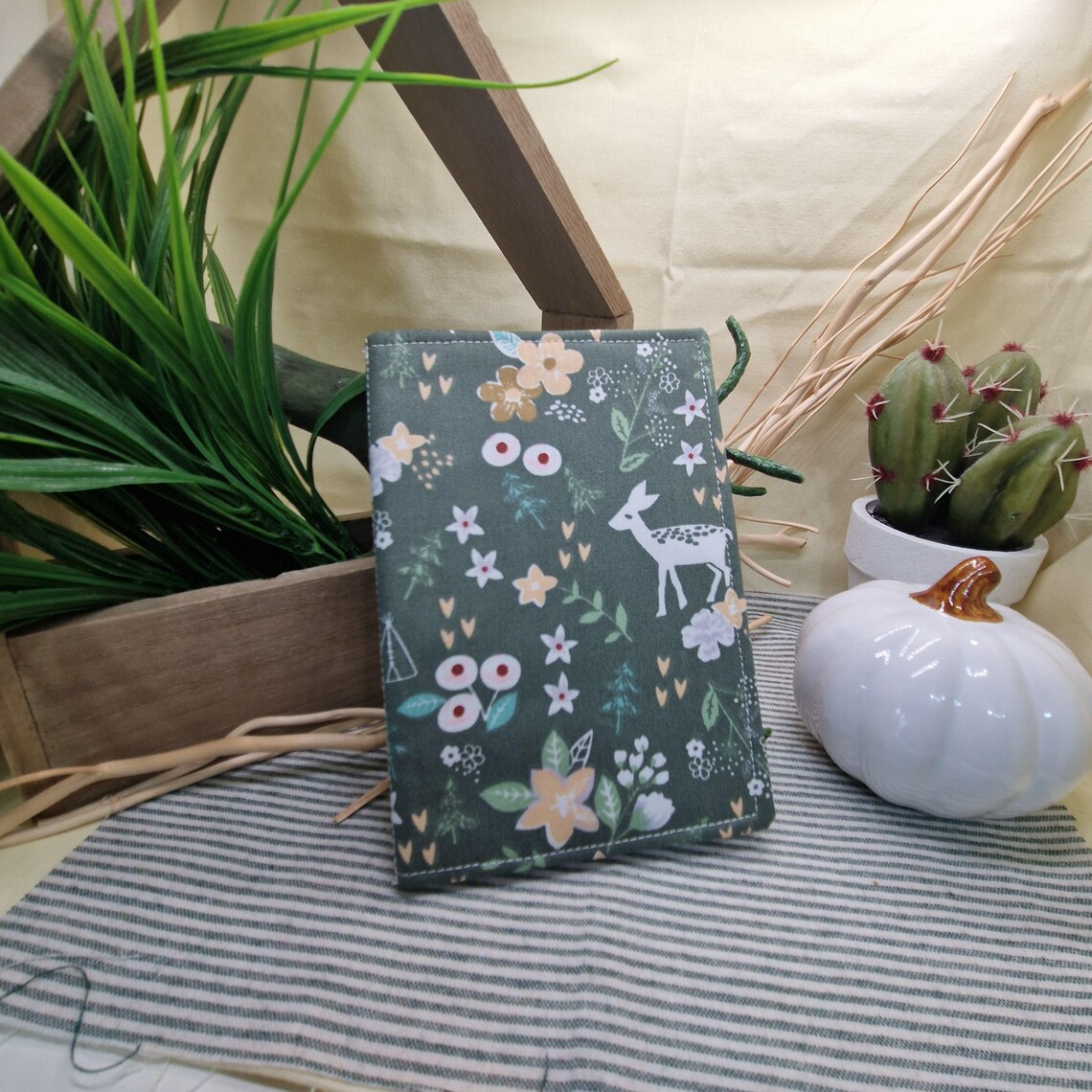 Handmade A6 Eco-Friendly Fabric Notebook | Sustainable Recycled Paper Journal in Wolf, Strawberry & Floral Designs