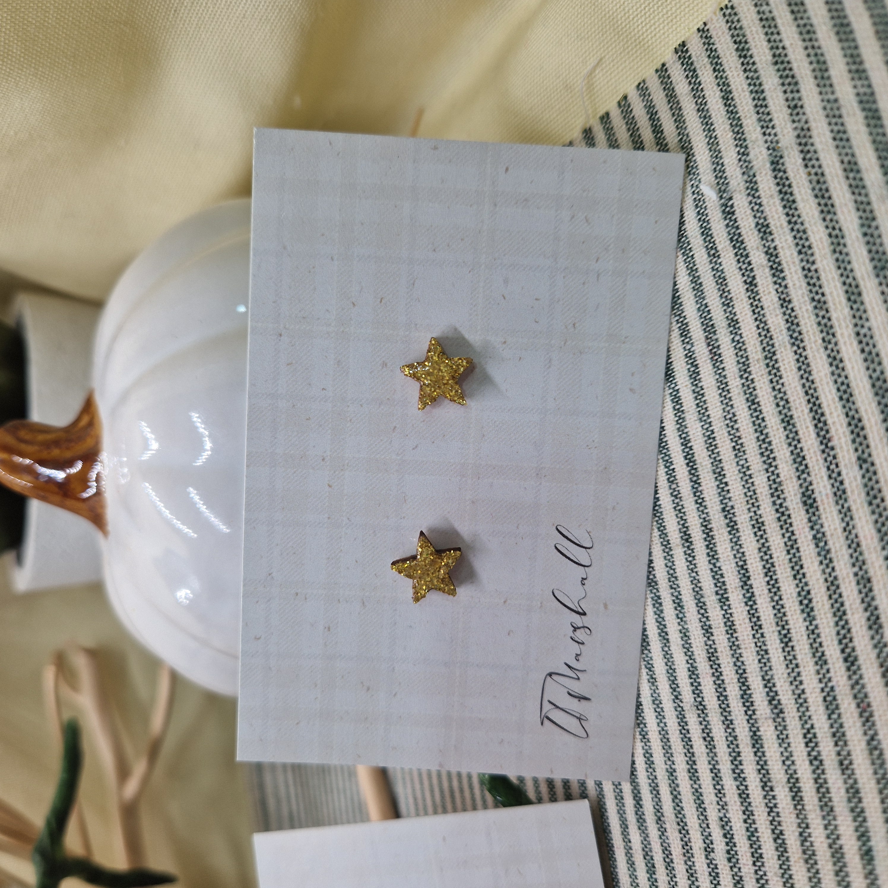 Handmade Star Earrings – Wooden Studs in Flocked, Glitter or Stained Finish, Celestial Jewelry
