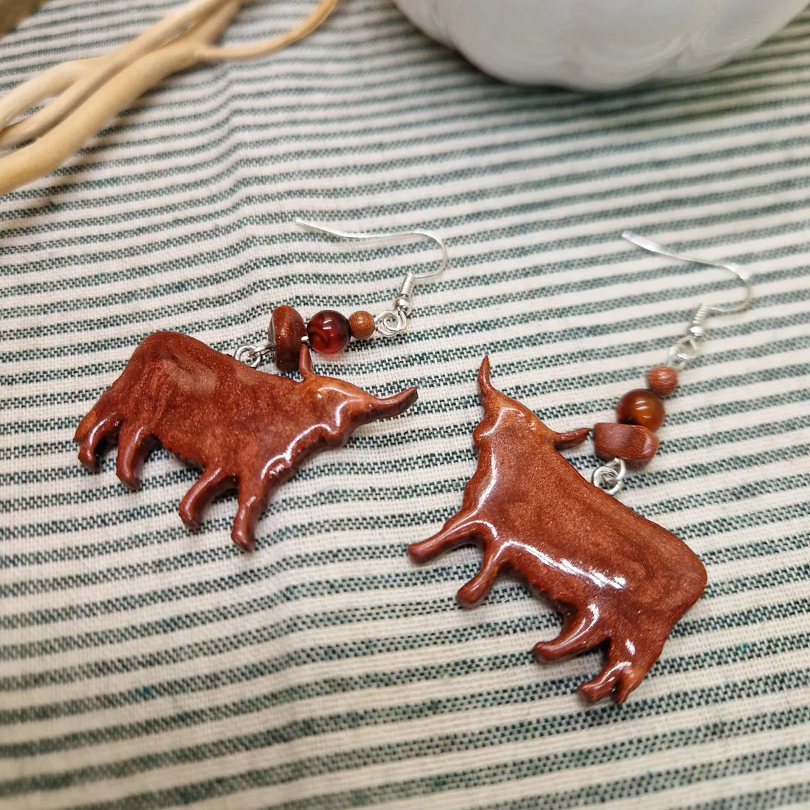 Highland Cow Earrings – Handmade Resin & Wood Scottish Jewelry