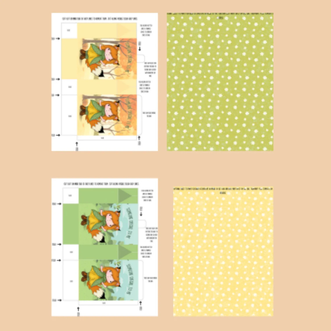 Sweet Fox Girl Printables – Card, Envelope, Notelets, Tags, Gift Box & Bag – Digital Download Stationery Set