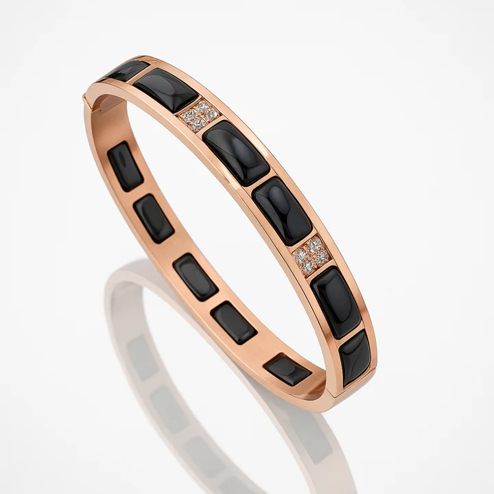 Gold and Black Enamel Bangle Bracelet