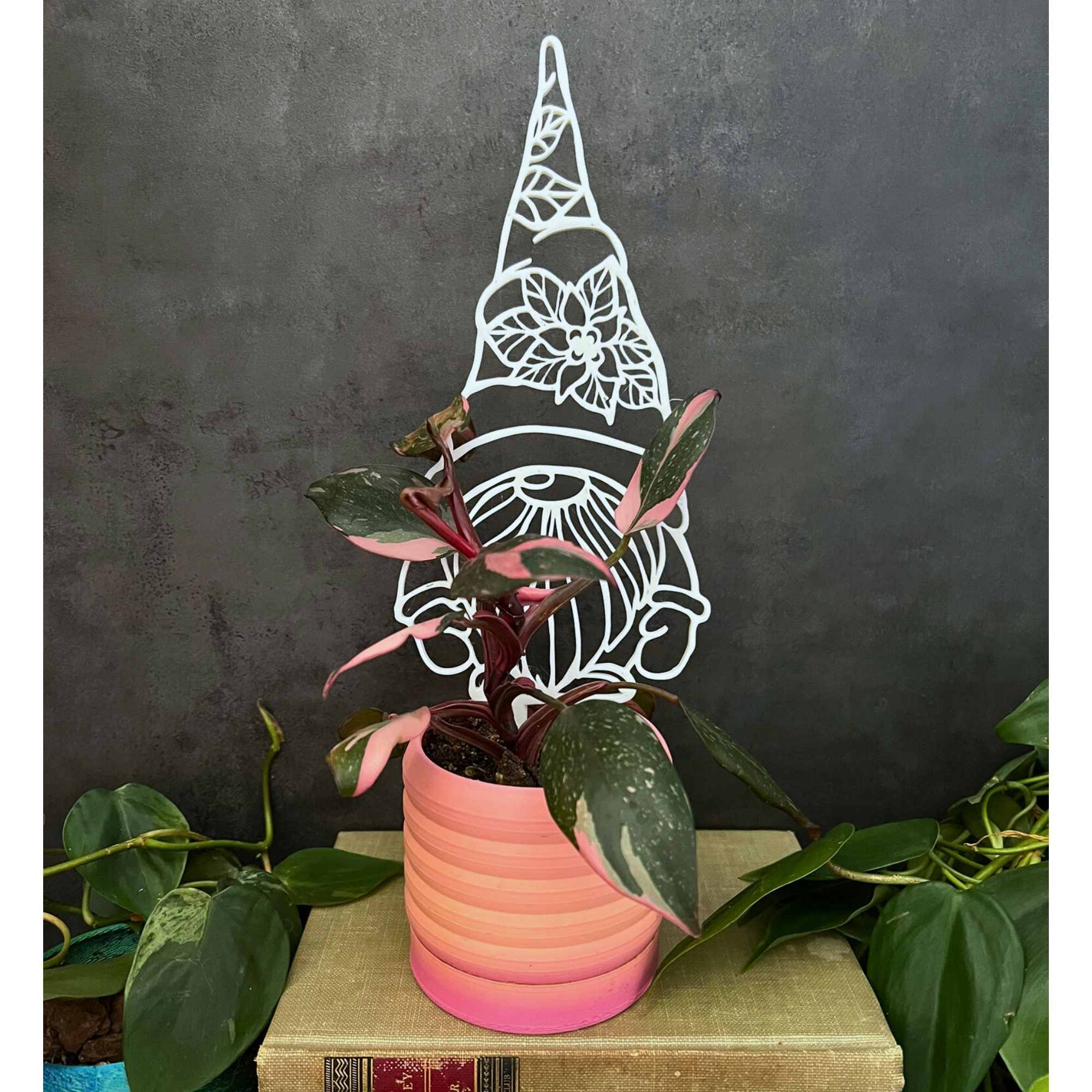 Whimsical Winter Gnome Trellis for Climbing Plants, Decoration for Plant Pots