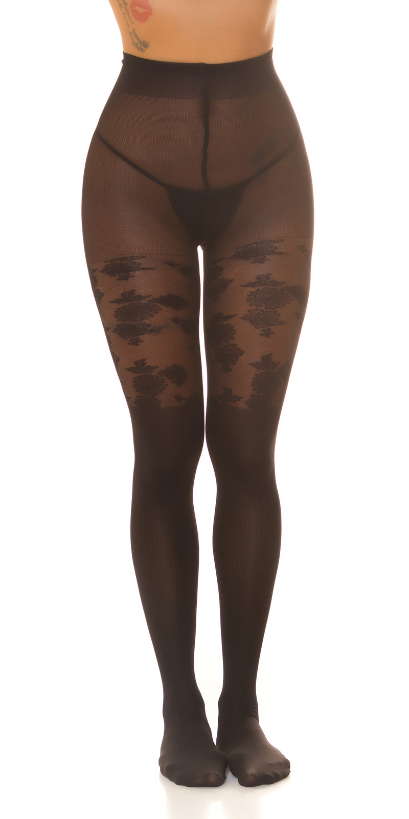 Onverknee panty met bloemen