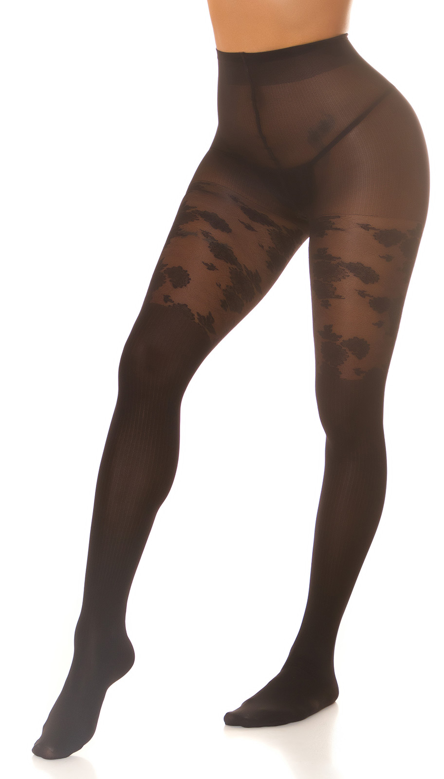 Onverknee panty met bloemen