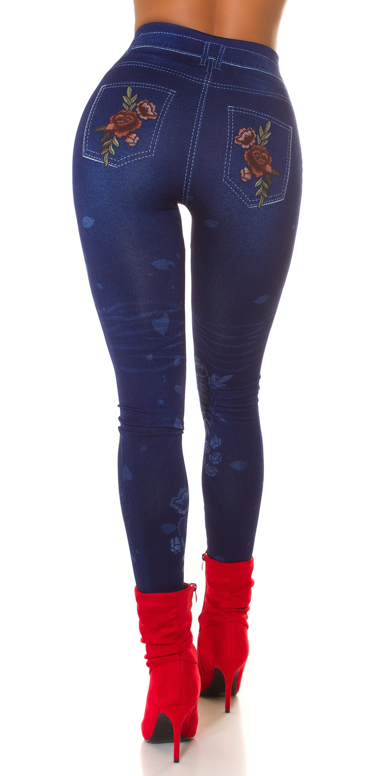 Sexy Jeanslook Legging met bloem print-053