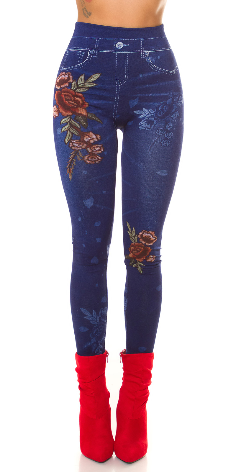 Sexy Jeanslook Legging met bloem print-053