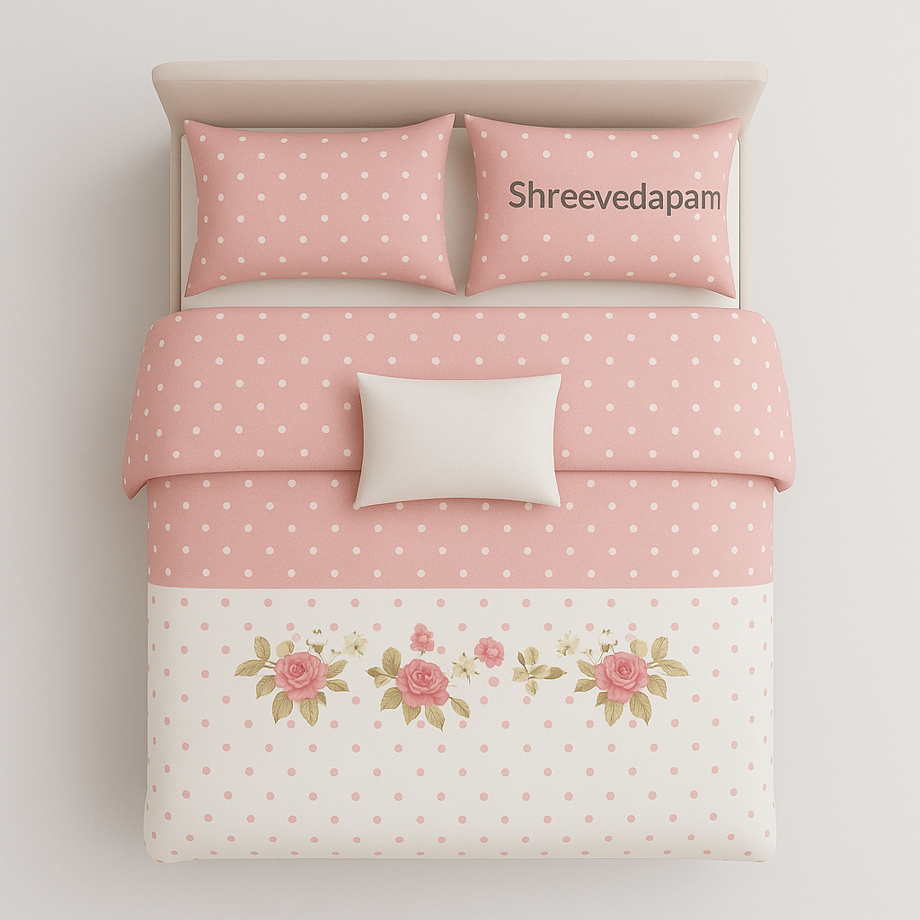 Pink Polka Dot Floral Bedsheet