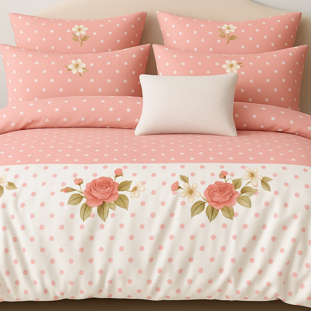 Pink Polka Dot Floral Bedsheet