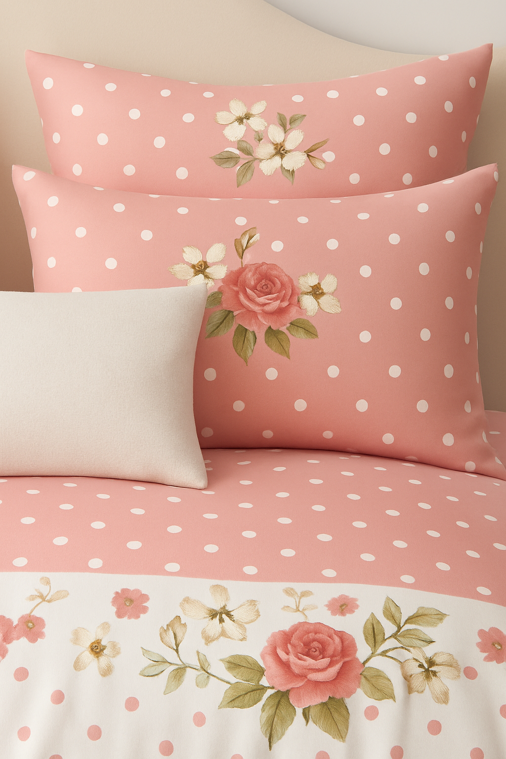 Pink Polka Dot Floral Bedsheet