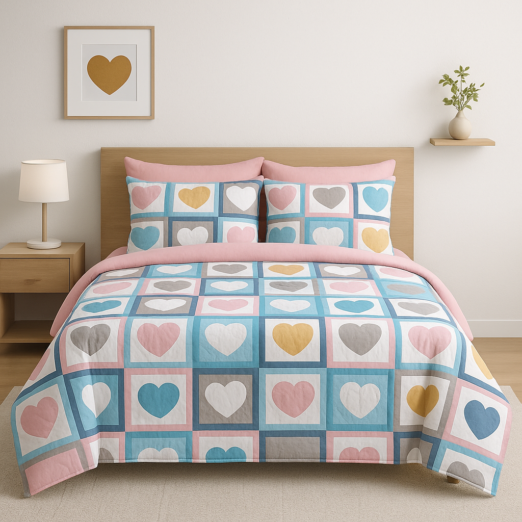 Colorful Heart-themed Ultrasonic Double Comforter