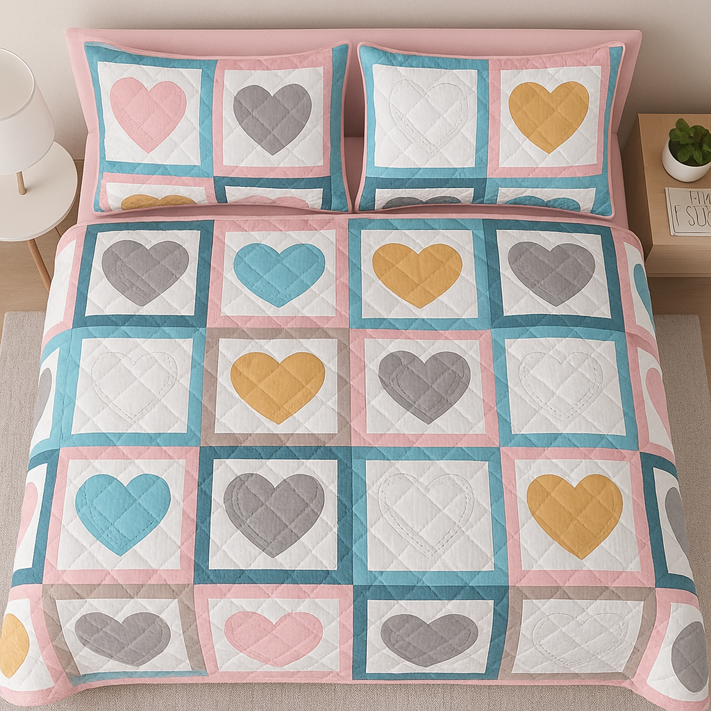 Colorful Heart-themed Ultrasonic Double Comforter
