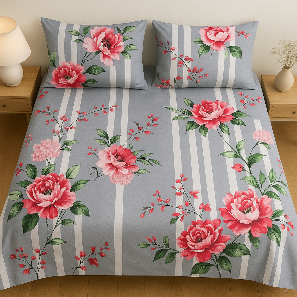 Floral Print Queen Size Bedsheet 