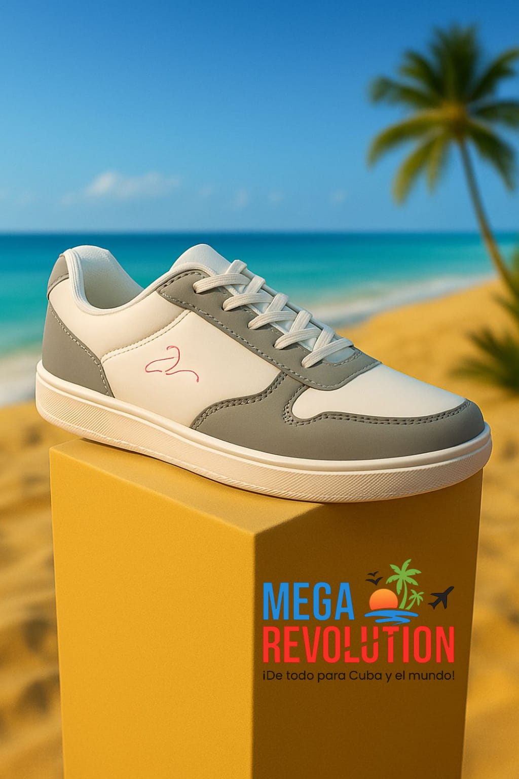 Zapatilla deportiva gris y blanca