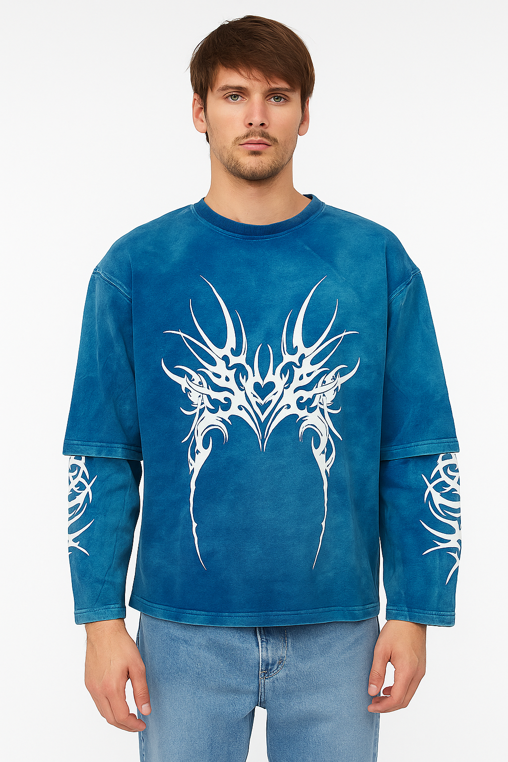 Blue Tribal Print Sweatshirt