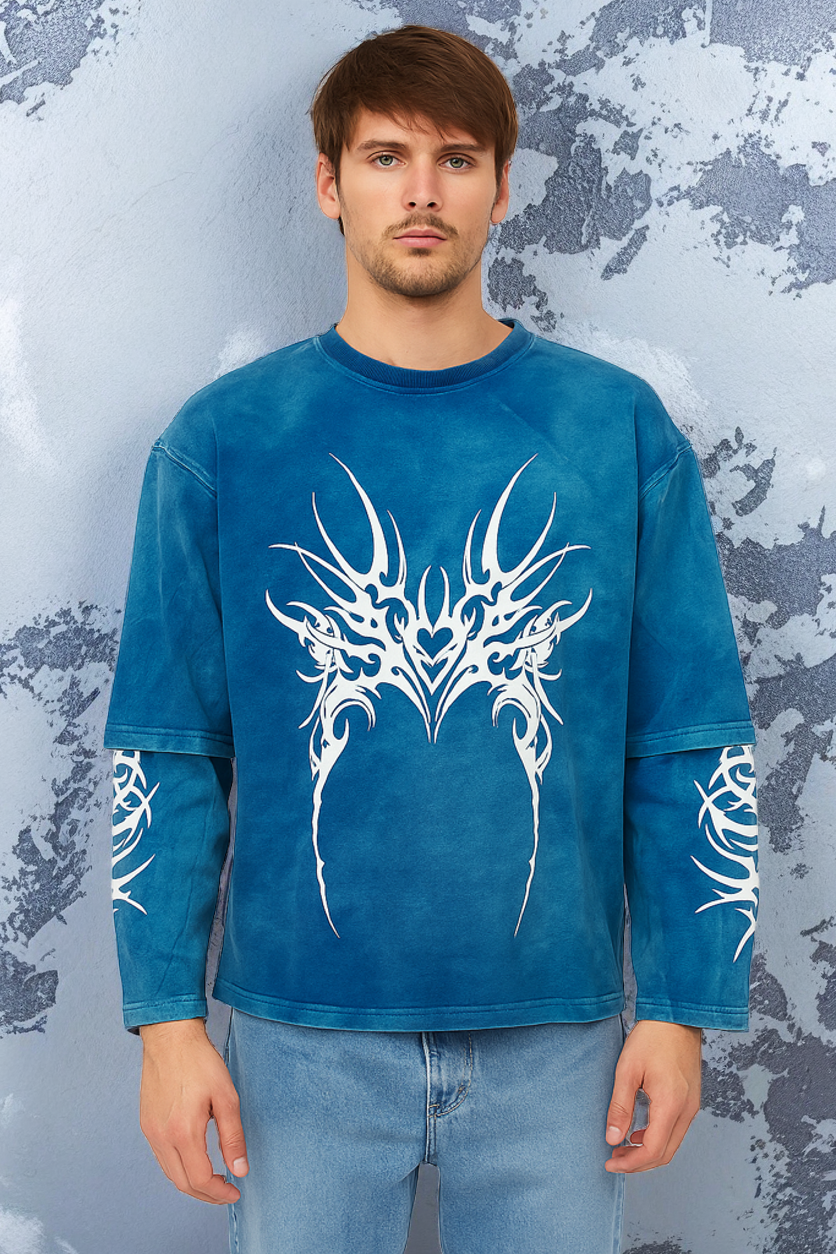 Blue Tribal Print Sweatshirt